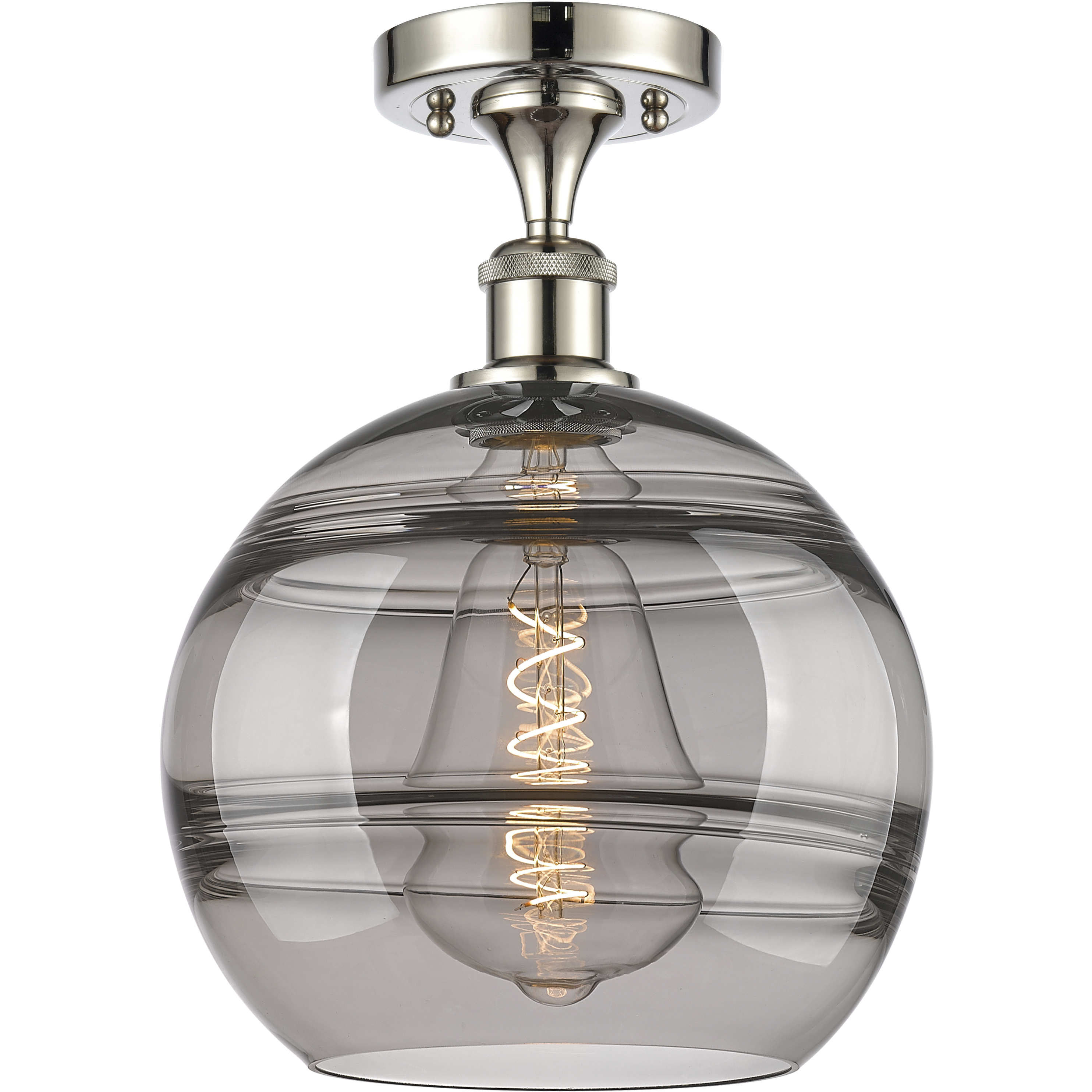 Edison Rochester 1 Light 10 inch Polished Nickel Semi-Flush Mount Ceiling Light in Light Smoke Glass