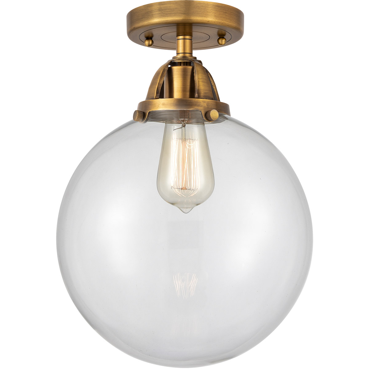Nouveau 2 Beacon LED 12 inch Brushed Brass Semi-Flush Mount Ceiling Light in Clear Glass