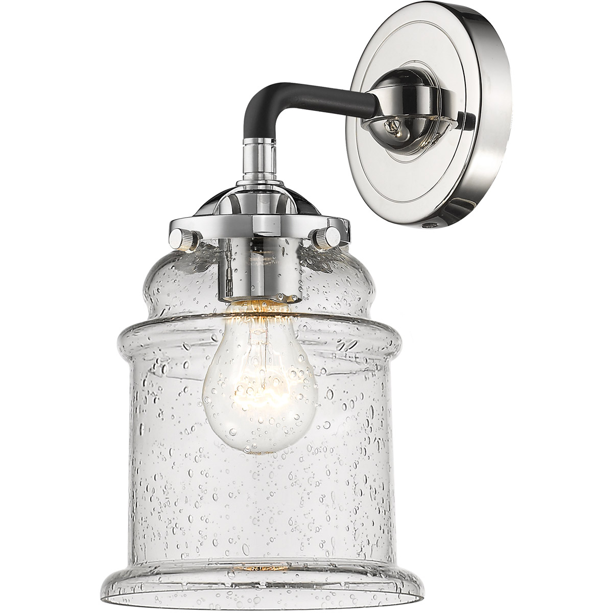 Nouveau Canton LED 6 inch Black Polished Nickel Sconce Wall Light in Seedy Glass, Nouveau
