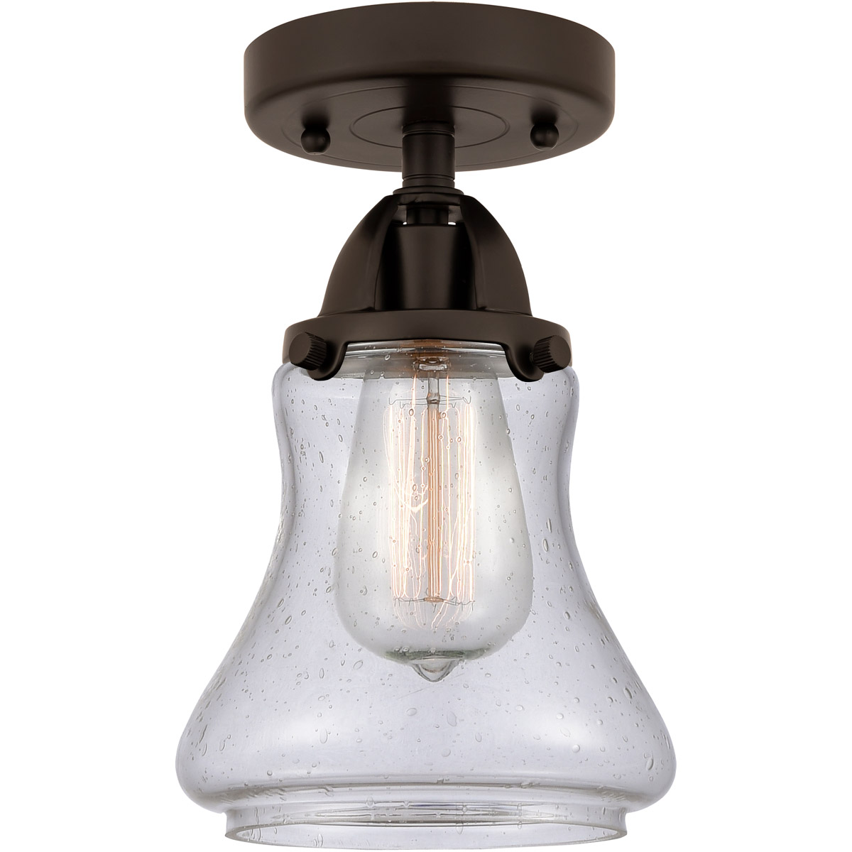Nouveau 2 Bellmont LED 6 inch Oil Rubbed Bronze Semi-Flush Mount Ceiling Light in Seedy Glass