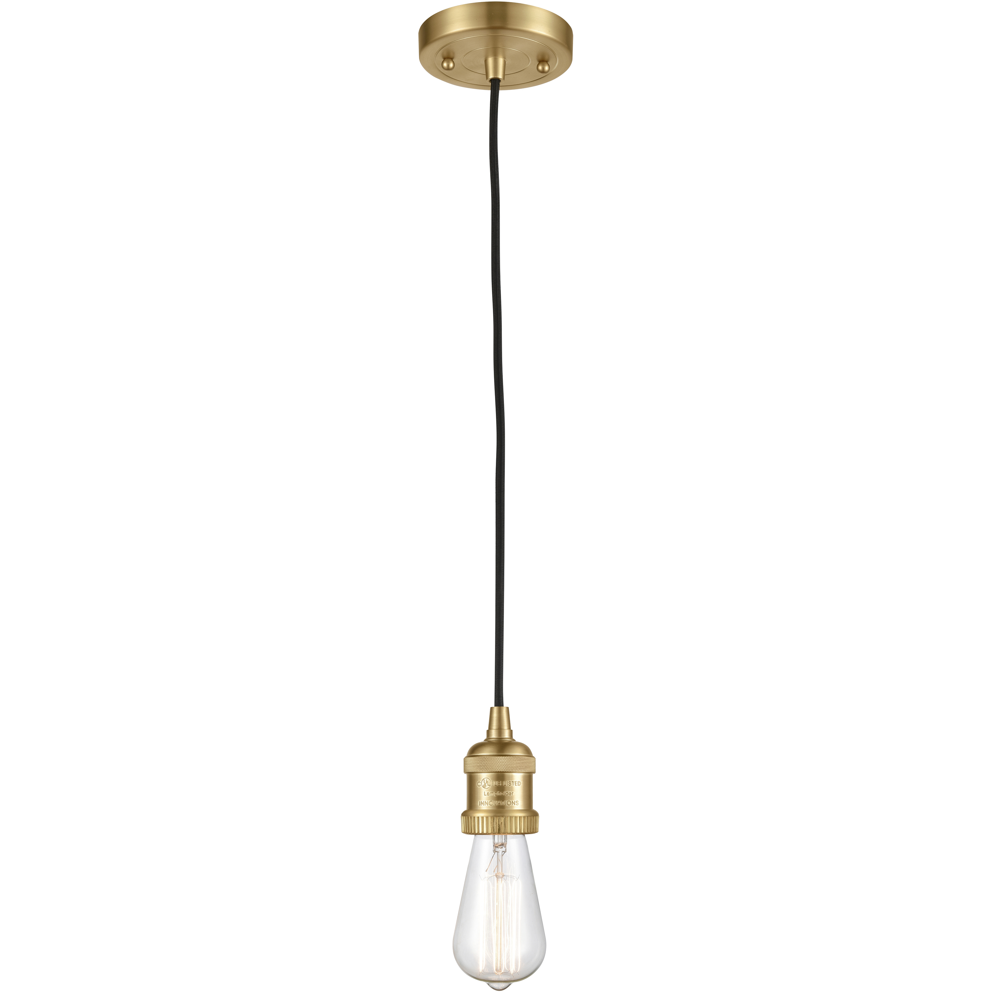 Franklin Restoration Bare Bulb 1 Light 2 inch Satin Gold Mini Pendant Ceiling Light, Franklin Restoration