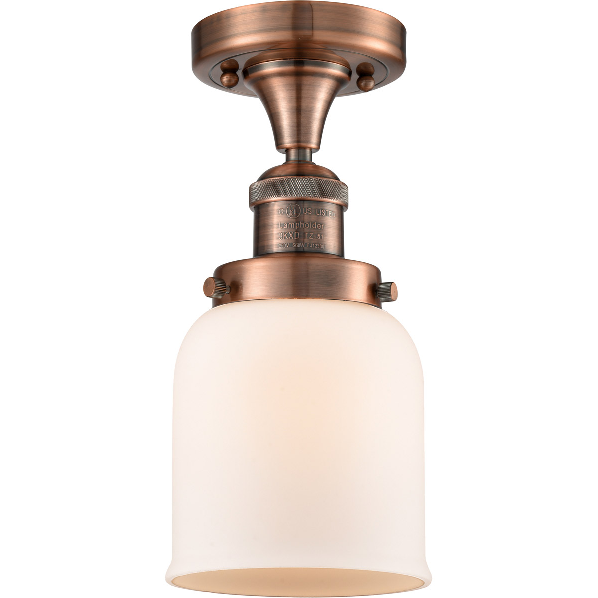 Franklin Restoration Small Bell 1 Light 5 inch Antique Copper Semi-Flush Mount Ceiling Light in Matte White Glass, Franklin Restoration