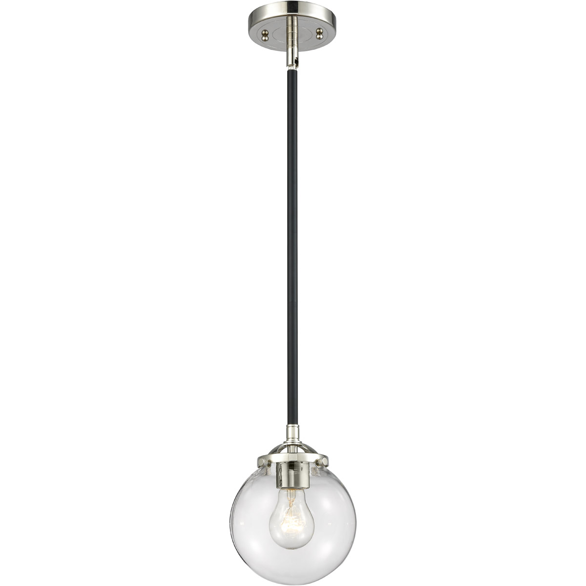 Nouveau Beacon LED 6 inch Black Polished Nickel Mini Pendant Ceiling Light in Clear Glass, Nouveau