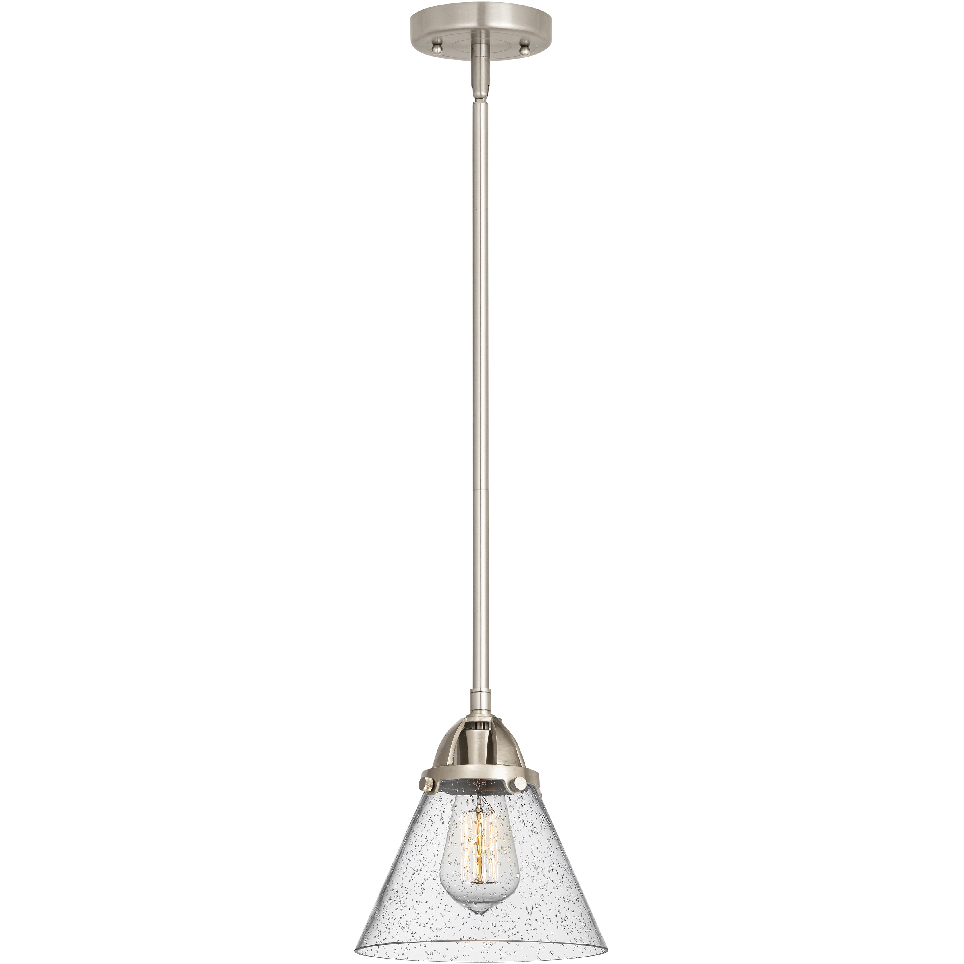 Nouveau 2 Cone 1 Light 7.75 inch Brushed Satin Nickel Mini Pendant Ceiling Light in Incandescent, Seedy