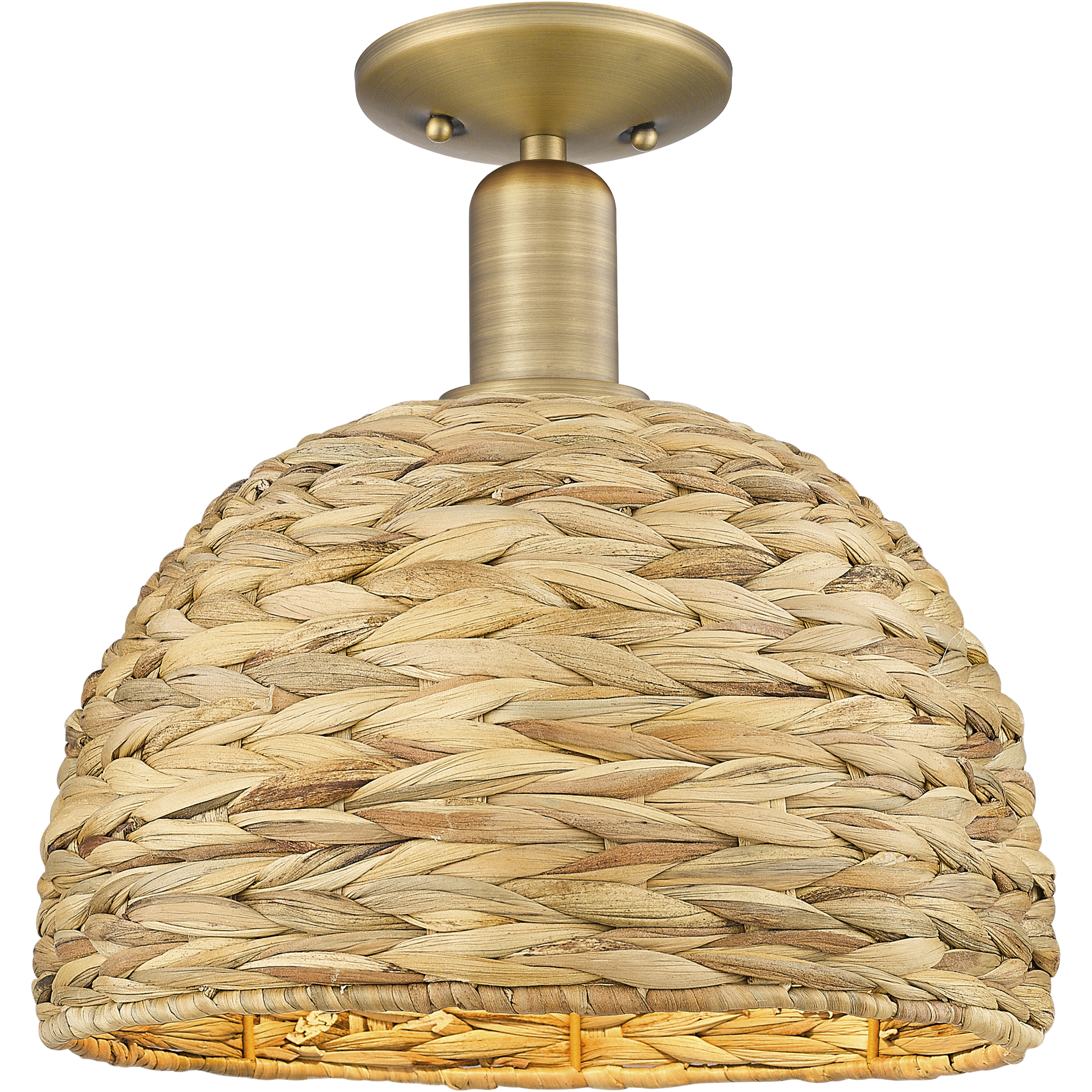 Arcadia Woven Rattan 1 Light 12 inch Brushed Brass Semi-Flush Mount Ceiling Light