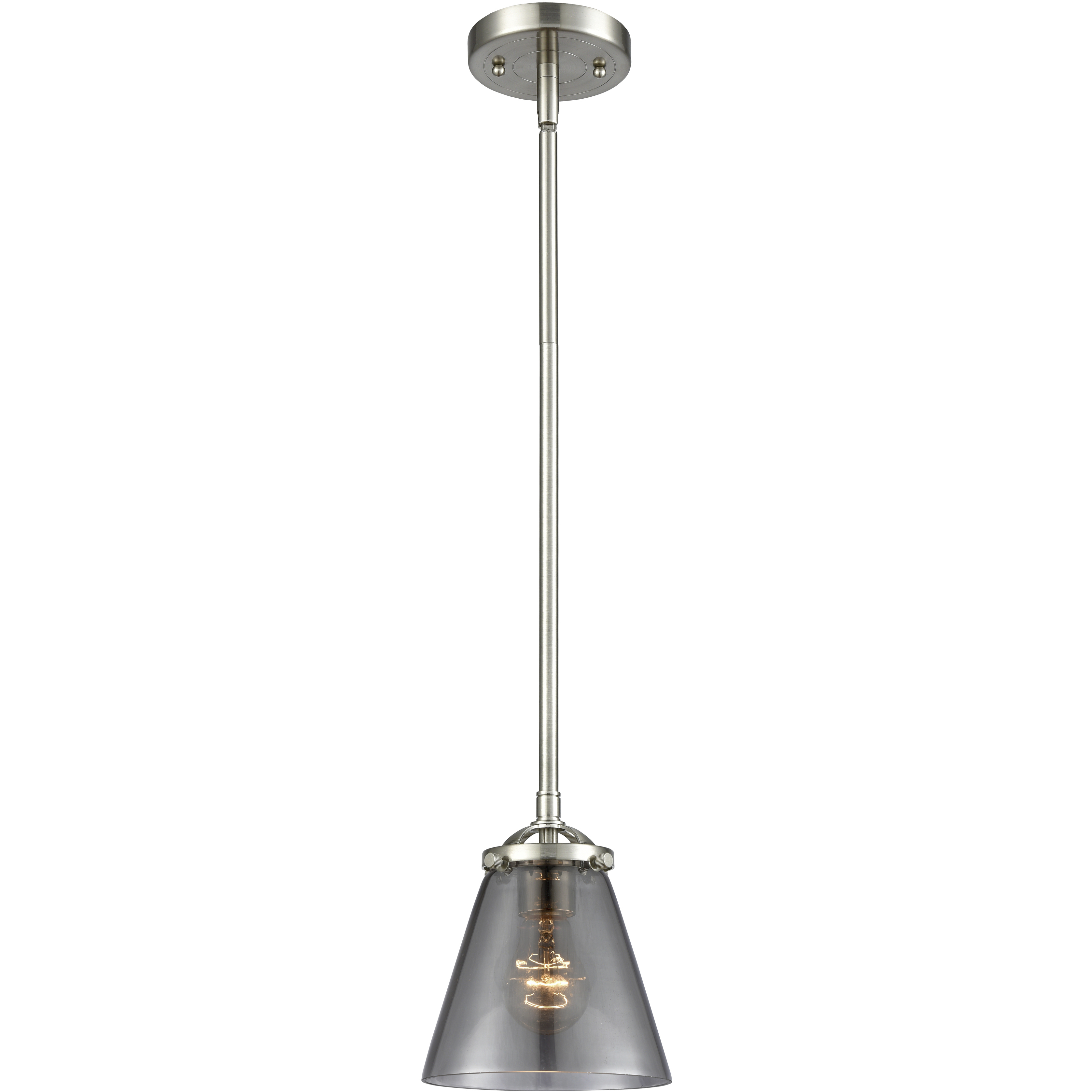 Nouveau Cone 1 Light 6.25 inch Brushed Satin Nickel Mini Pendant Ceiling Light in Bulb Not Included, Light Smoke Glass, Nouveau