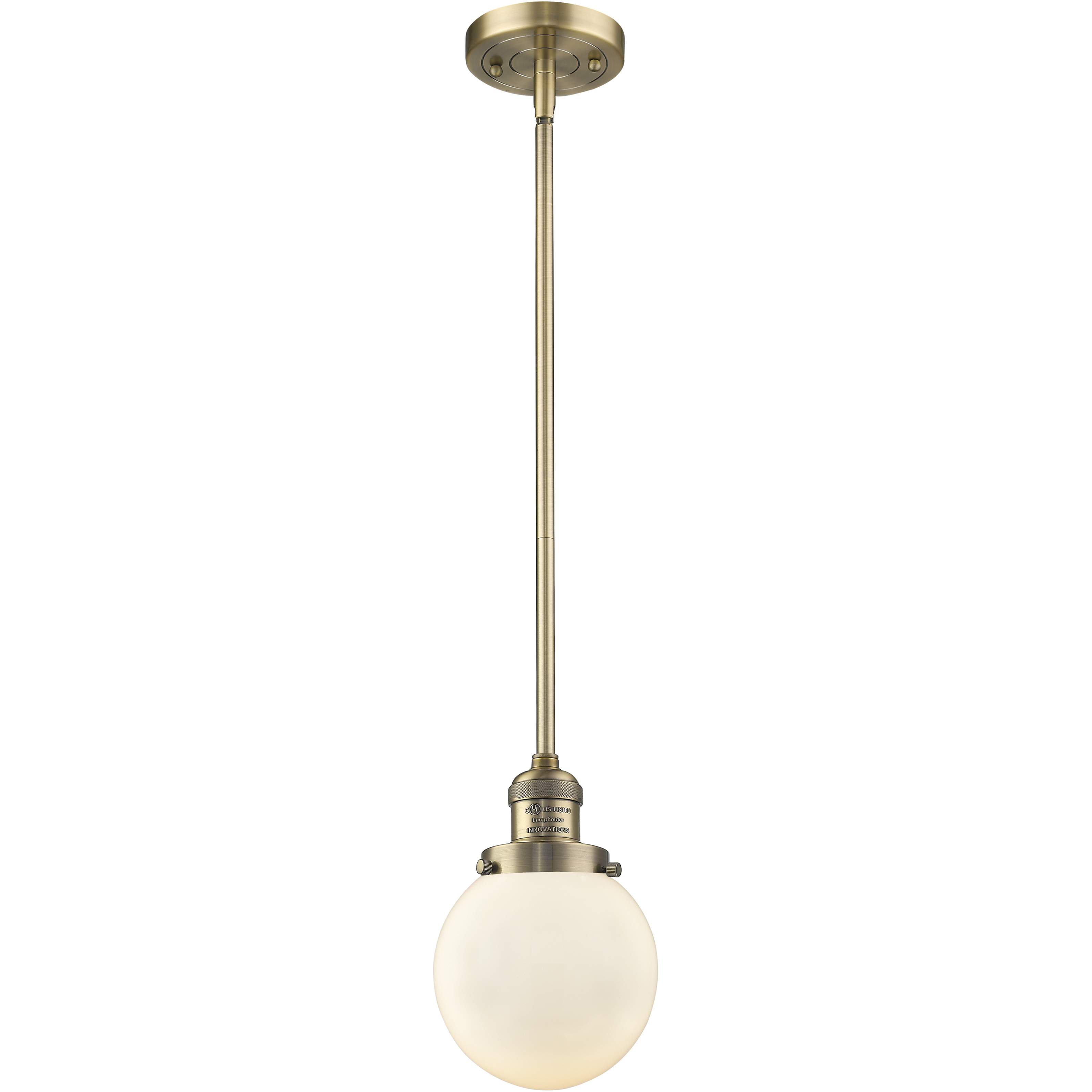 Franklin Restoration Beacon LED 6 inch Brushed Brass Mini Pendant Ceiling Light in Matte White, Franklin Restoration