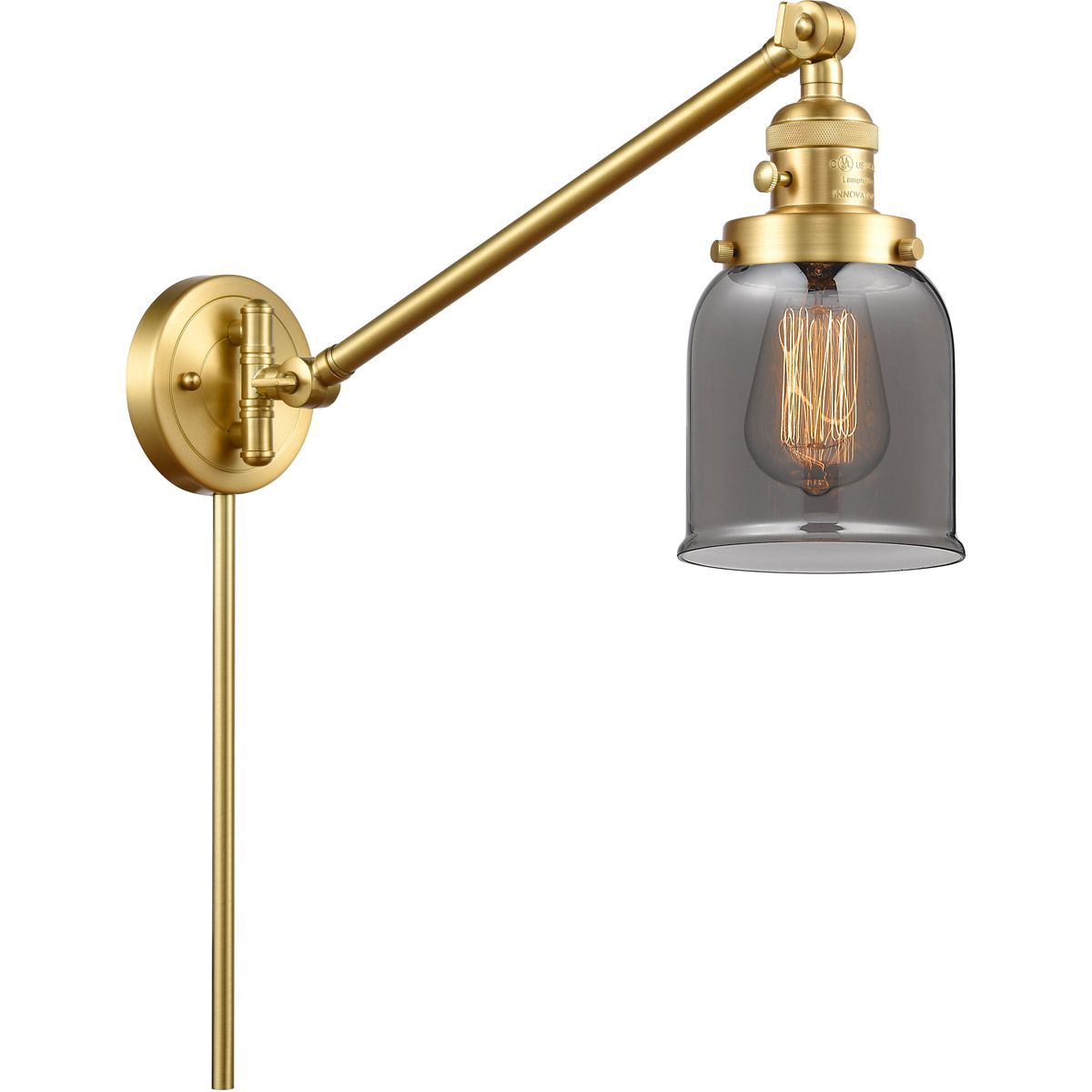 Small Bell 21 inch 60.00 watt Satin Gold Swing Arm Wall Light, Franklin Restoration