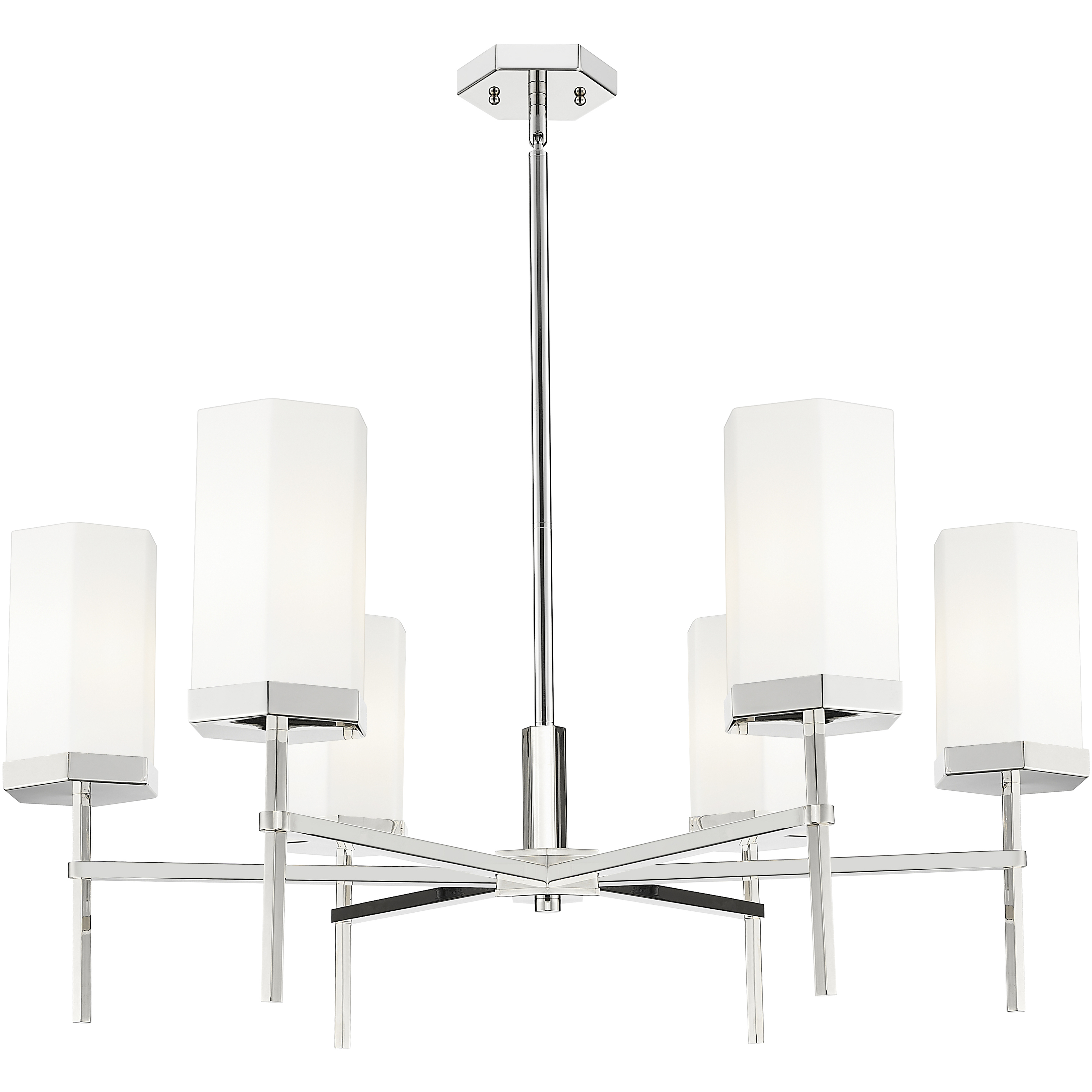 Downtown Urban Blakeley 6 Light 32 inch Polished Nickel Statement Chandelier Ceiling Light in Matte White Glass