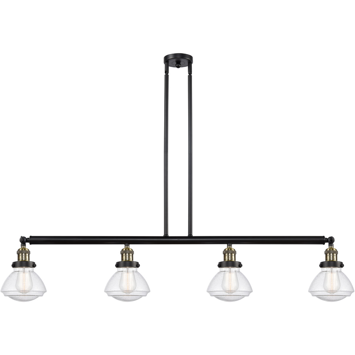 Franklin Restoration Olean 4 Light 51.38 inch Black Antique Brass Island Light Ceiling Light in Seedy Glass, Franklin Restoration