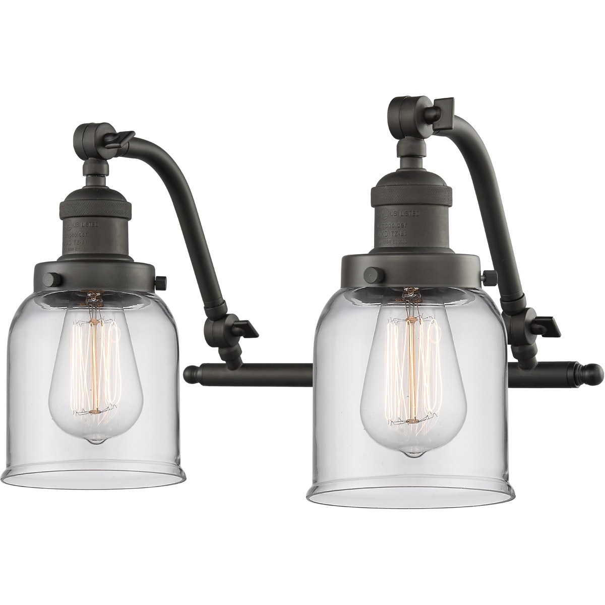Franklin Restoration Small Bell 2 Light 18 inch Oil Rubbed Bronze Bath Vanity Light Wall Light in Clear Glass, Franklin Restoration