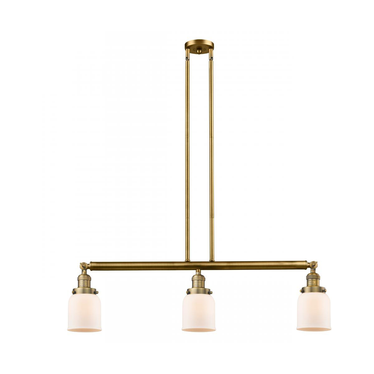 Franklin Restoration Small Bell 3 Light 38 inch Brushed Brass Island Light Ceiling Light in Matte White Glass, Franklin Restoration