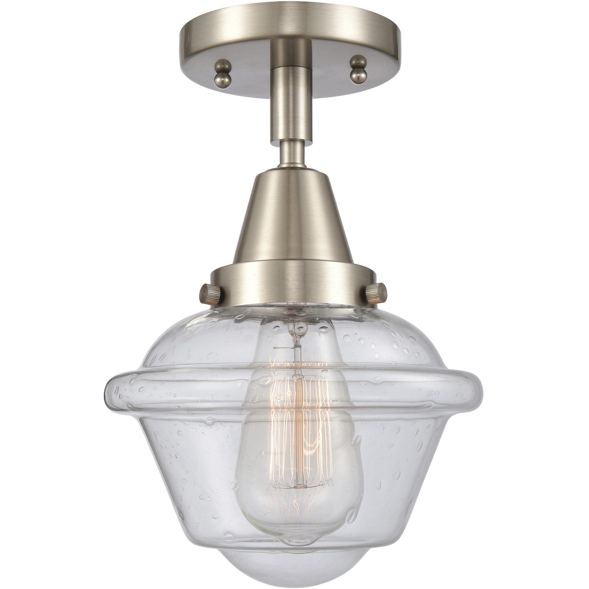 Franklin Restoration Small Oxford 1 Light 8 inch Brushed Satin Nickel Flush Mount Ceiling Light in Seedy Glass