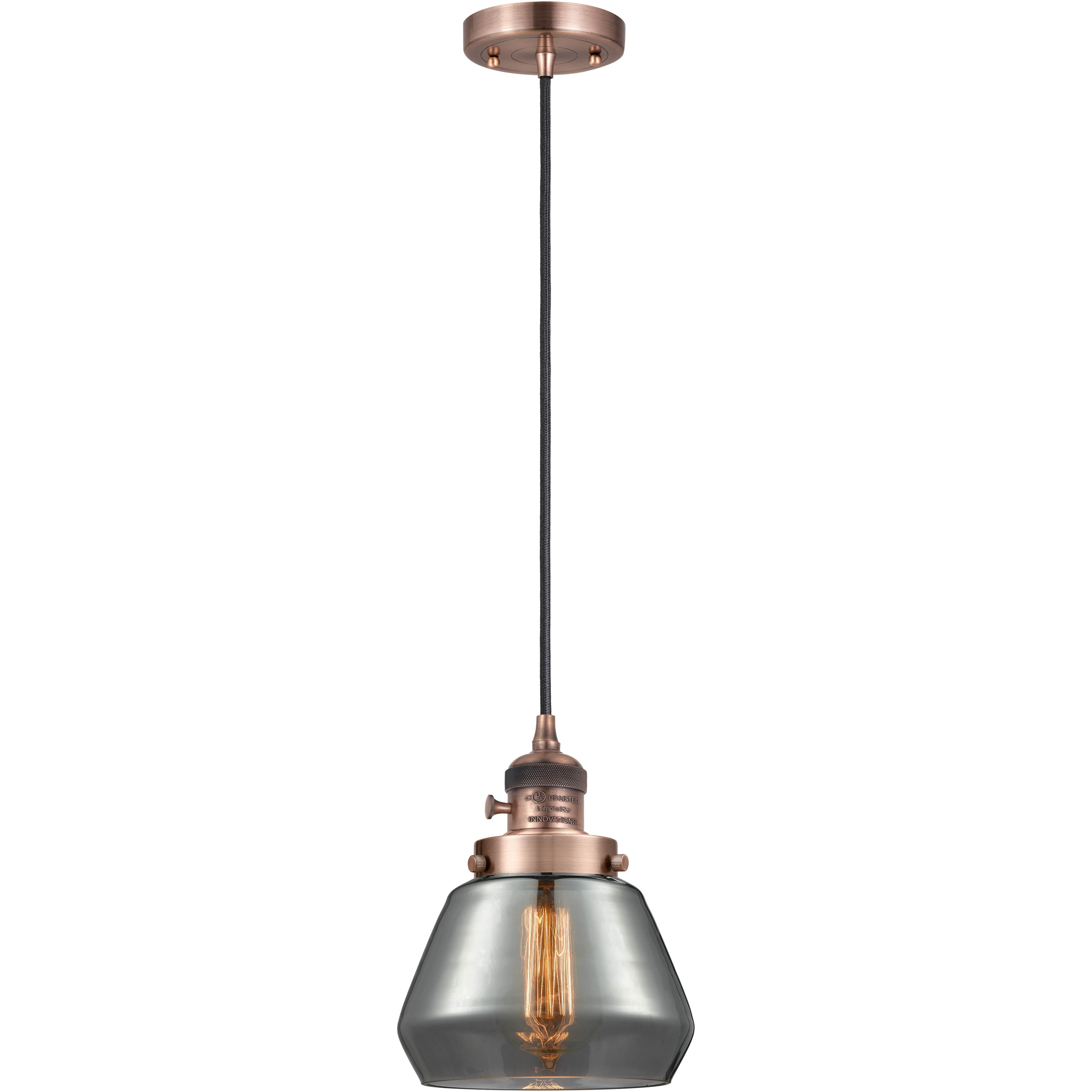 Franklin Restoration Fulton 1 Light 7 inch Antique Copper Mini Pendant Ceiling Light in Bulb Not Included, Light Smoke Glass
