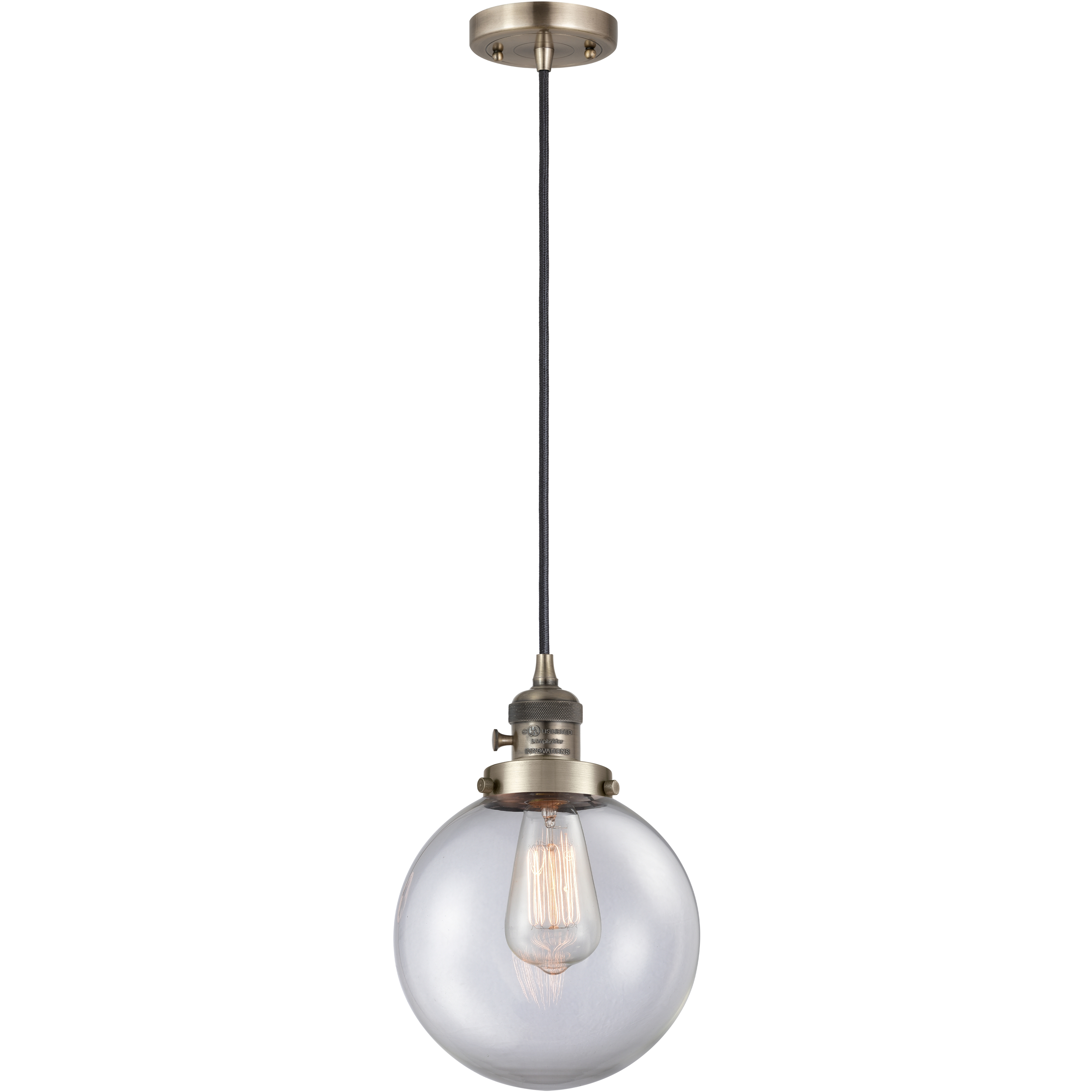 Franklin Restoration Beacon LED 8 inch Antique Brass Mini Pendant Ceiling Light in Clear
