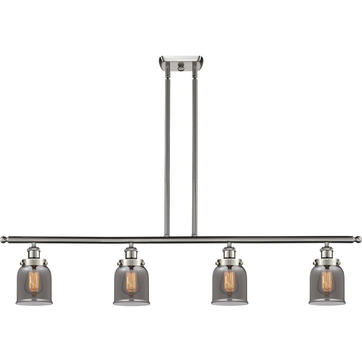 Ballston Small Bell 4 Light 48 inch Brushed Satin Nickel Island Light Ceiling Light in Plated Smoke Glass, Ballston
