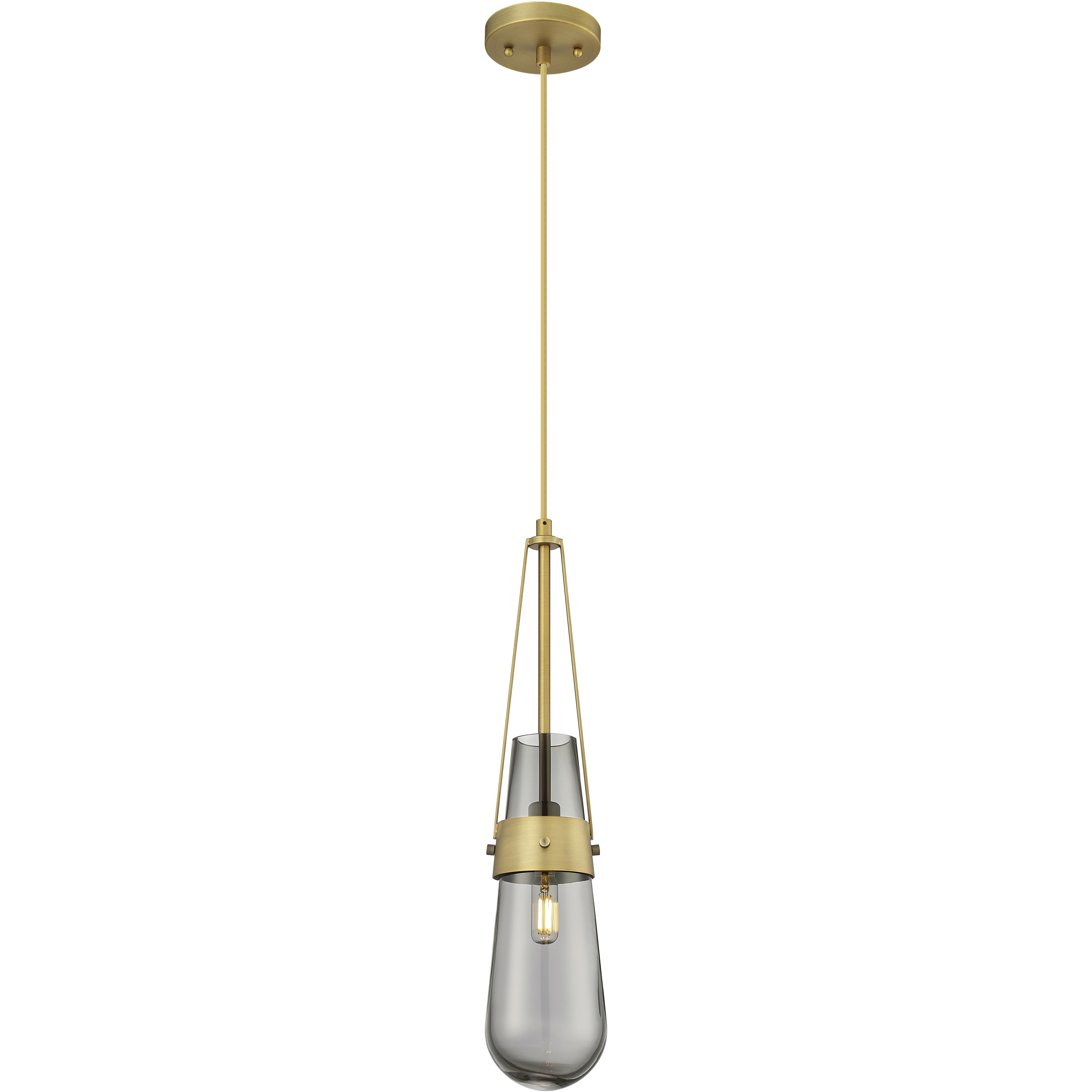Downtown Urban Milan 1 Light 4.38 inch Brushed Brass Pendant Ceiling Light in Light Smoke Glass