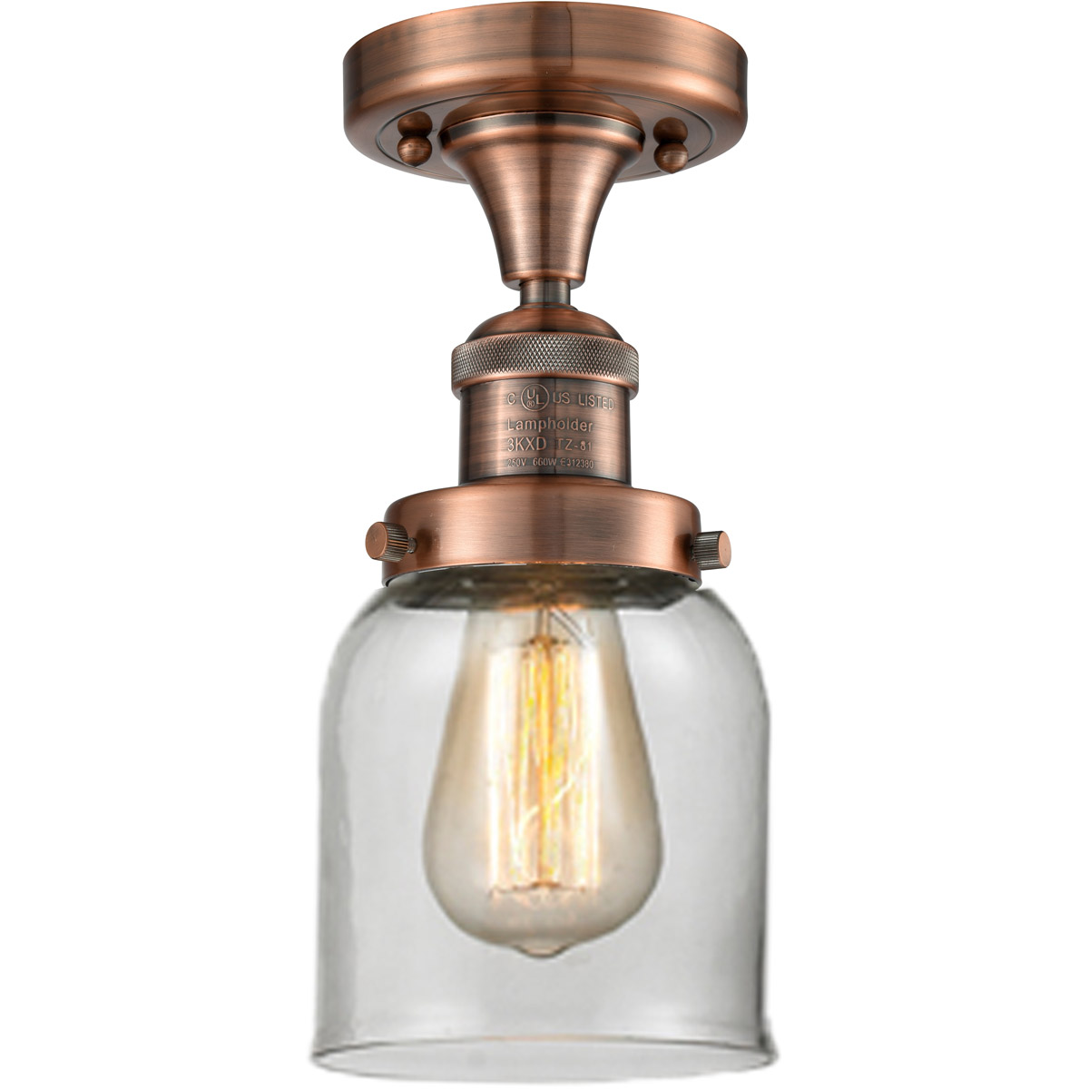 Franklin Restoration Small Bell 1 Light 5 inch Antique Copper Semi-Flush Mount Ceiling Light in Clear Glass, Franklin Restoration