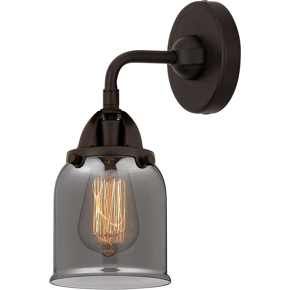 Nouveau 2 Small Bell LED 5 inch Oil Rubbed Bronze Sconce Wall Light in Light Smoke Glass