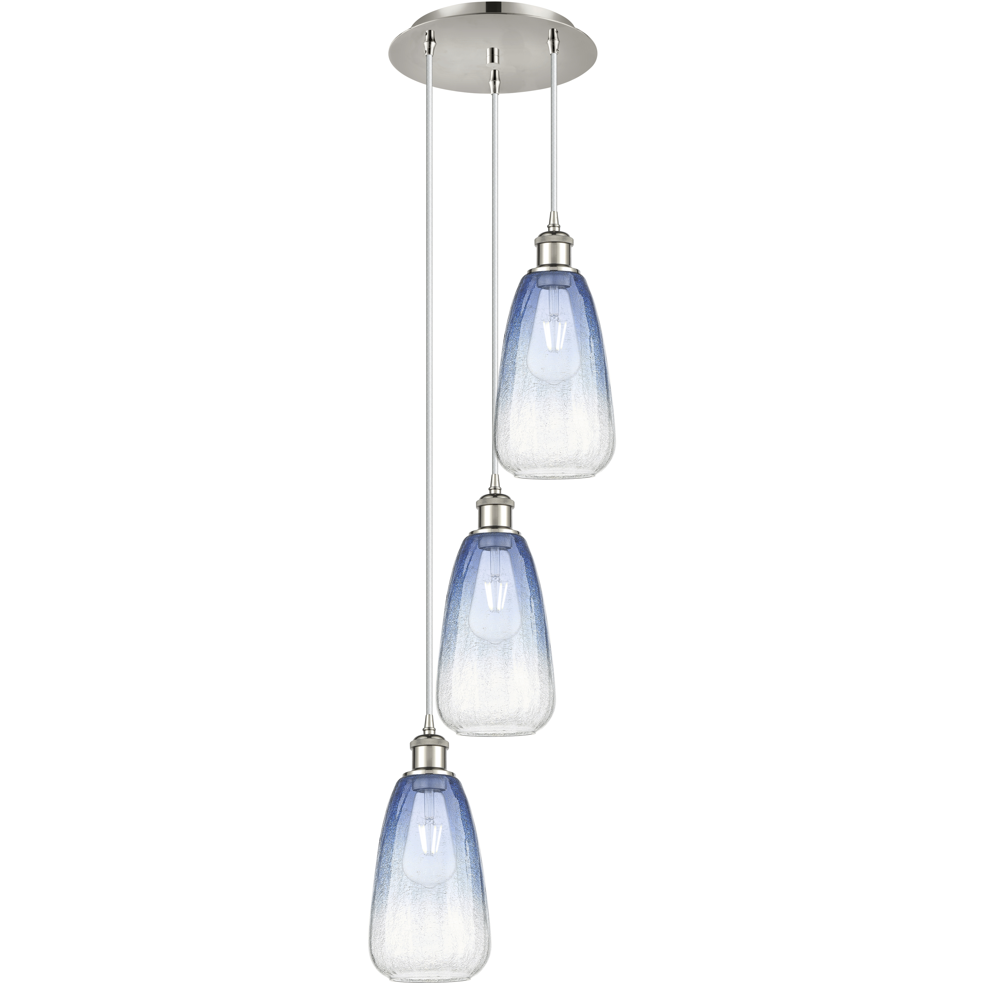 Ballston Brookhaven Almond 3 Light 12.5 inch Polished Nickel Multi Pendant Ceiling Light in Sapphire Blue Glass