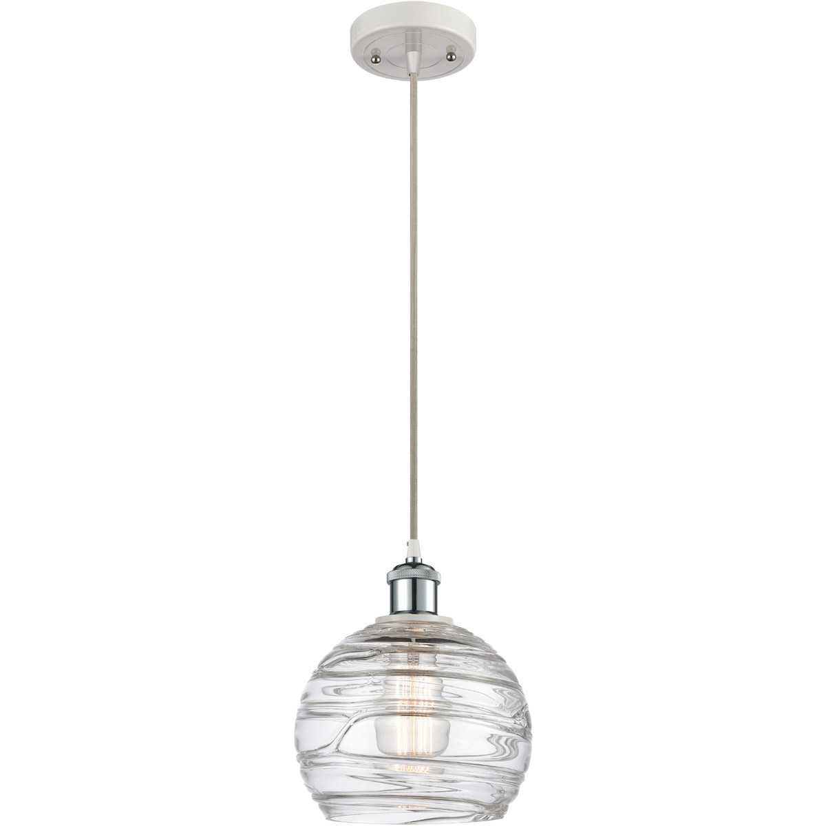 Ballston Deco Swirl 1 Light 8 inch White and Polished Chrome Mini Pendant Ceiling Light, Ballston