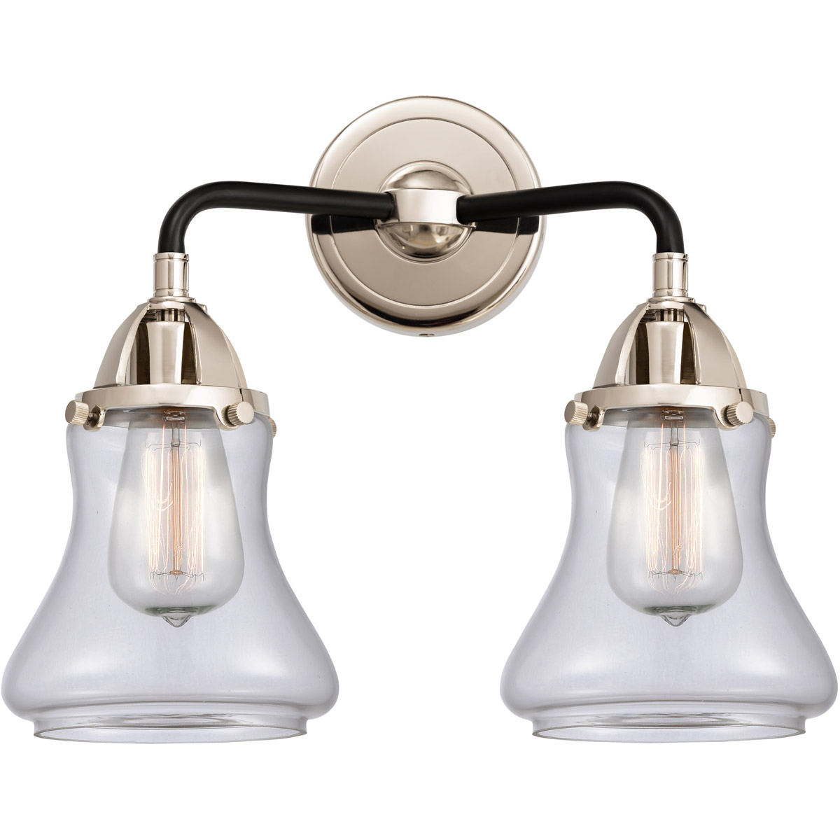 Nouveau 2 Bellmont 2 Light 14 inch Black Polished Nickel Bath Vanity Light Wall Light in Clear Glass