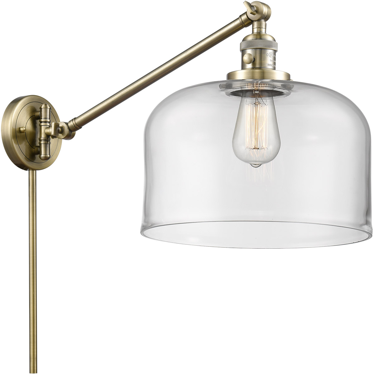 X-Large Bell 12 inch 3.50 watt Antique Brass Swing Arm Wall Light, Franklin Restoration