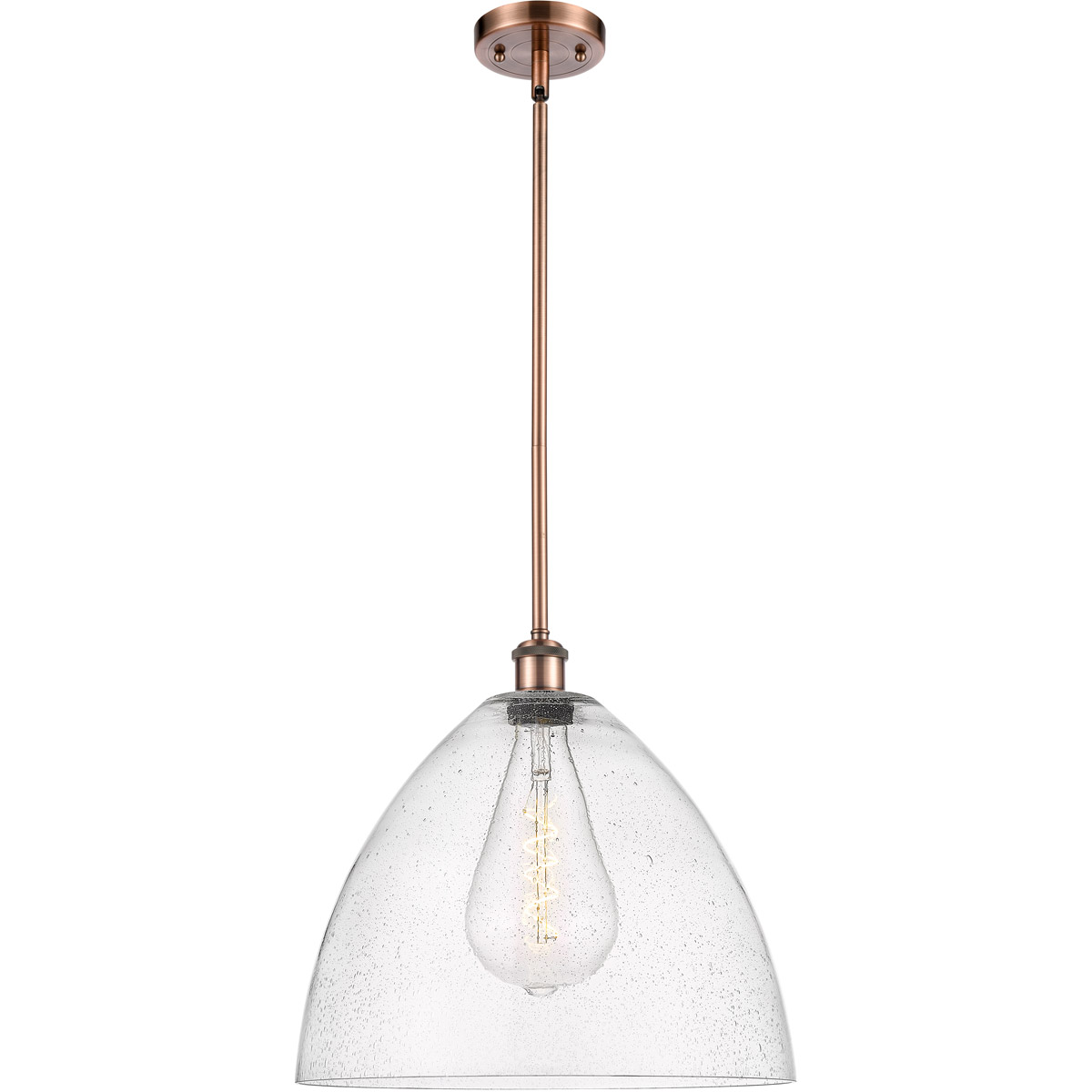 Ballston Dome LED 16 inch Antique Copper Pendant Ceiling Light in Seedy Glass