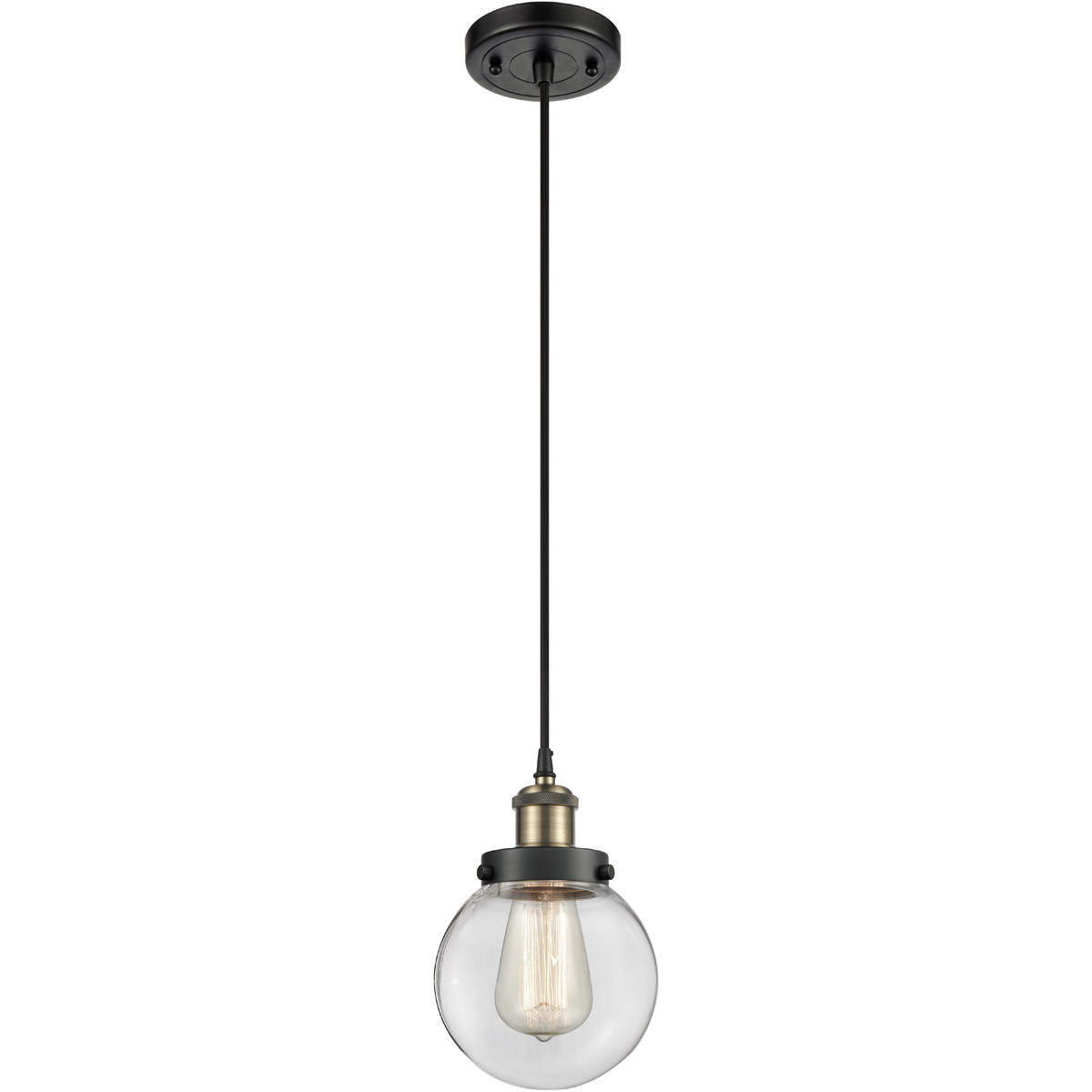 Ballston Beacon LED 6 inch Black Antique Brass Mini Pendant Ceiling Light in Clear Glass, Black Textured