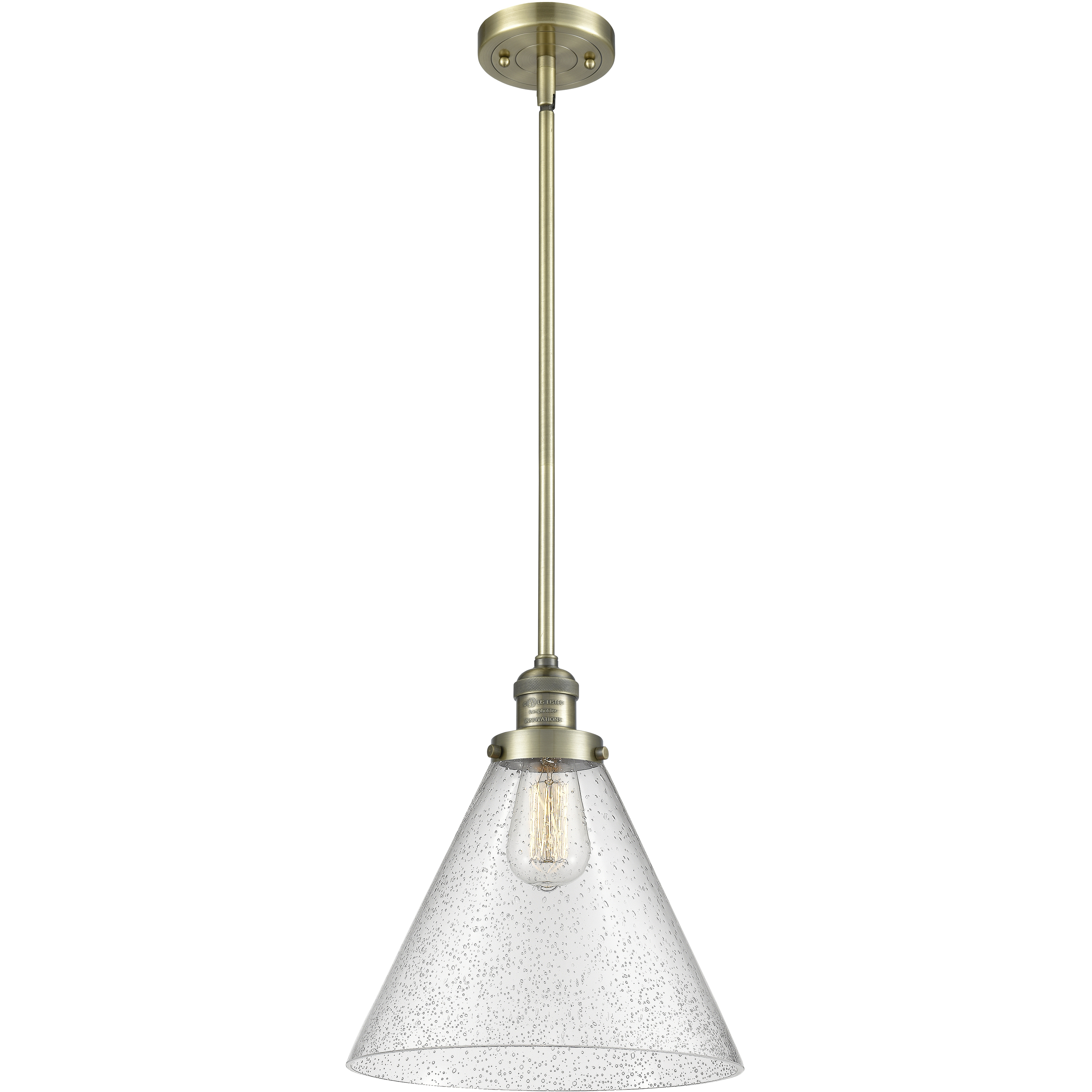 Franklin Restoration Cone LED 12 inch Antique Brass Mini Pendant Ceiling Light in Seedy, Franklin Restoration