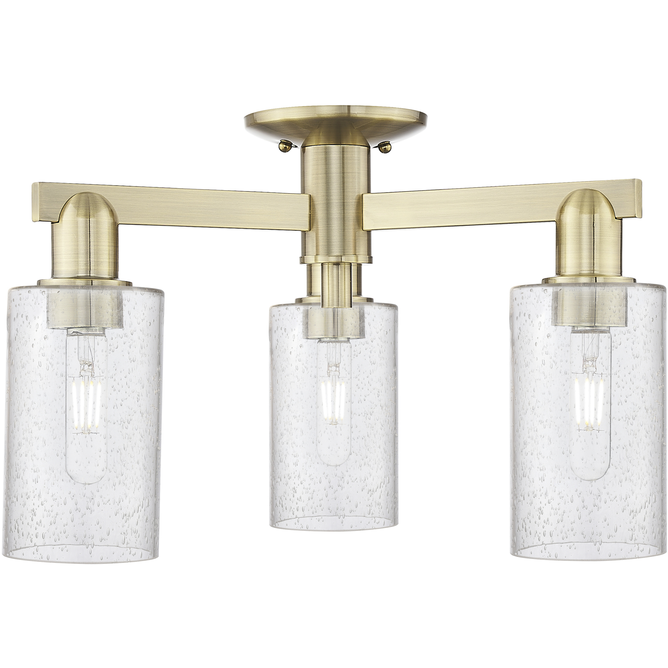 Arcadia Clymer 3 Light 21.38 inch Antique Brass Semi-Flush Mount Ceiling Light in Seedy