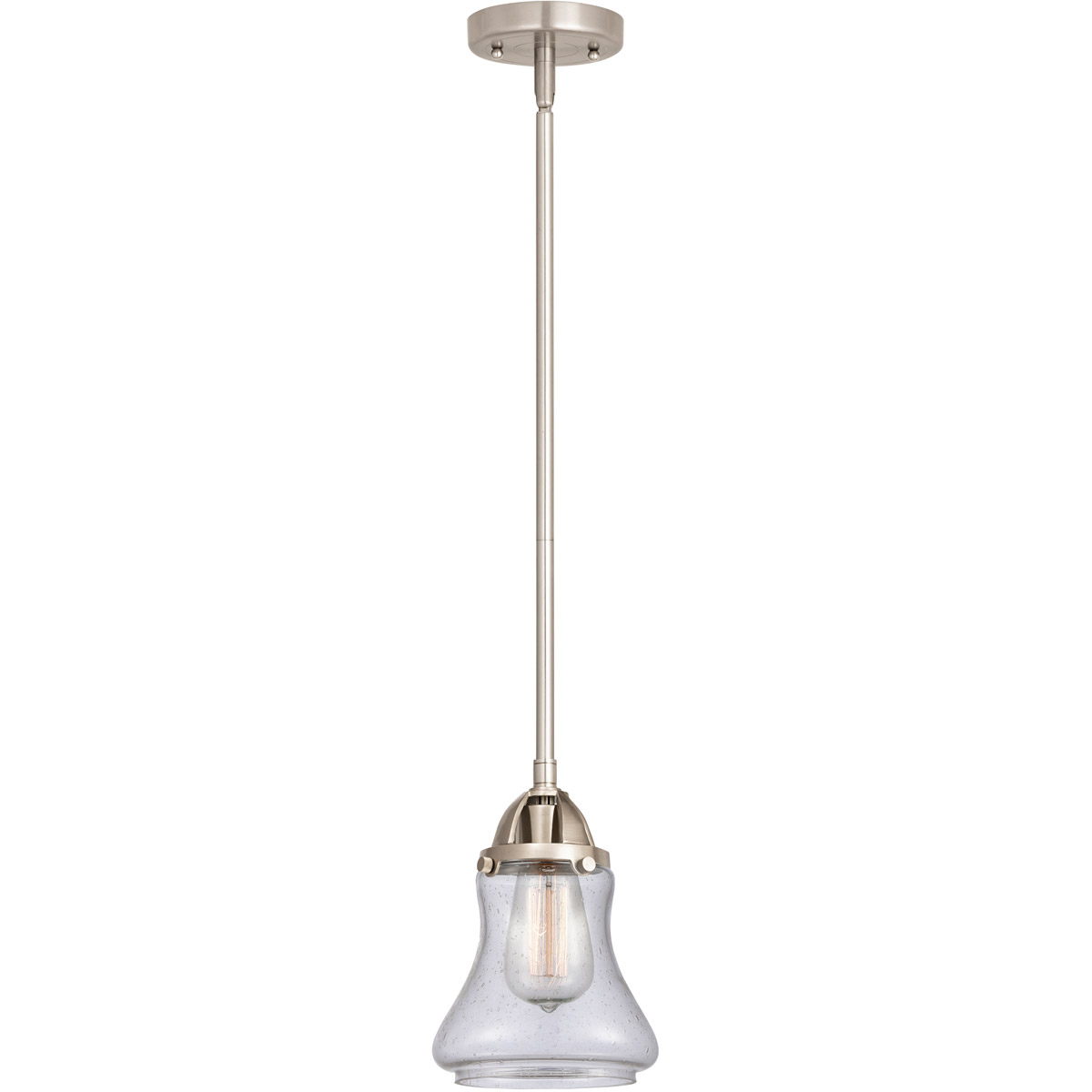 Nouveau 2 Bellmont 1 Light 6 inch Brushed Satin Nickel Mini Pendant Ceiling Light in Seedy Glass