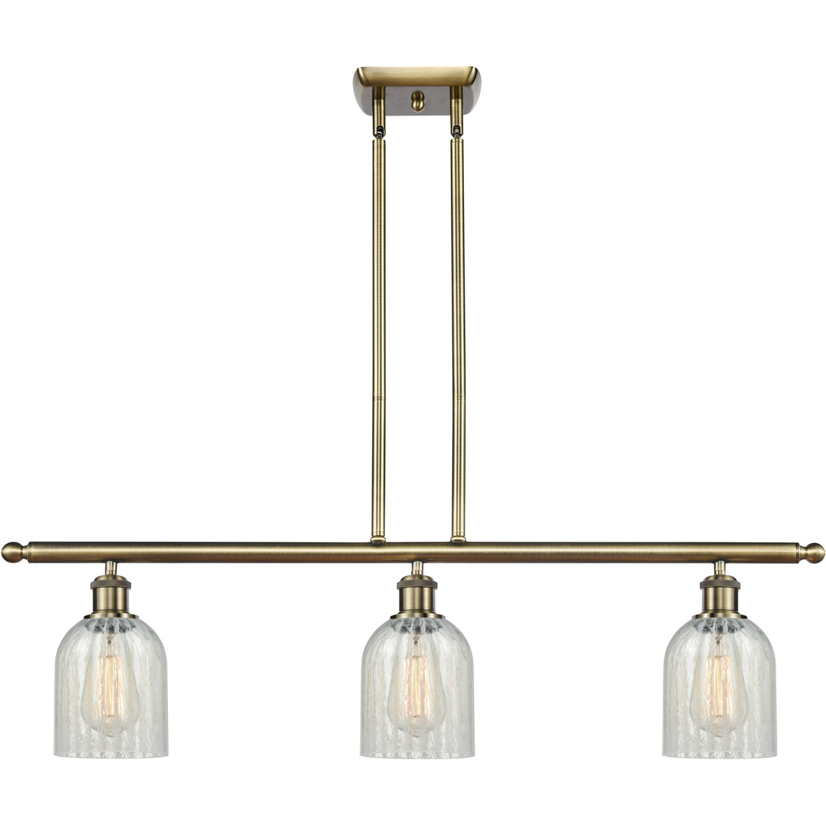 Ballston Caledonia 3 Light 36 inch Antique Brass Island Light Ceiling Light in Incandescent, Mouchette Glass, Ballston