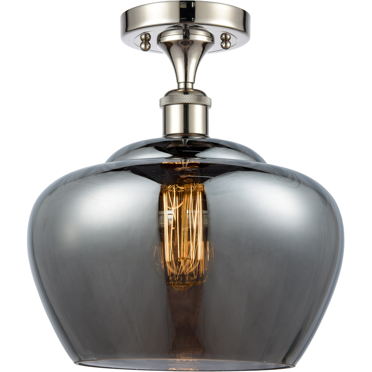Ballston Large Fenton 1 Light 11 inch Polished Nickel Semi-Flush Mount Ceiling Light in Light Smoke Glass, Ballston
