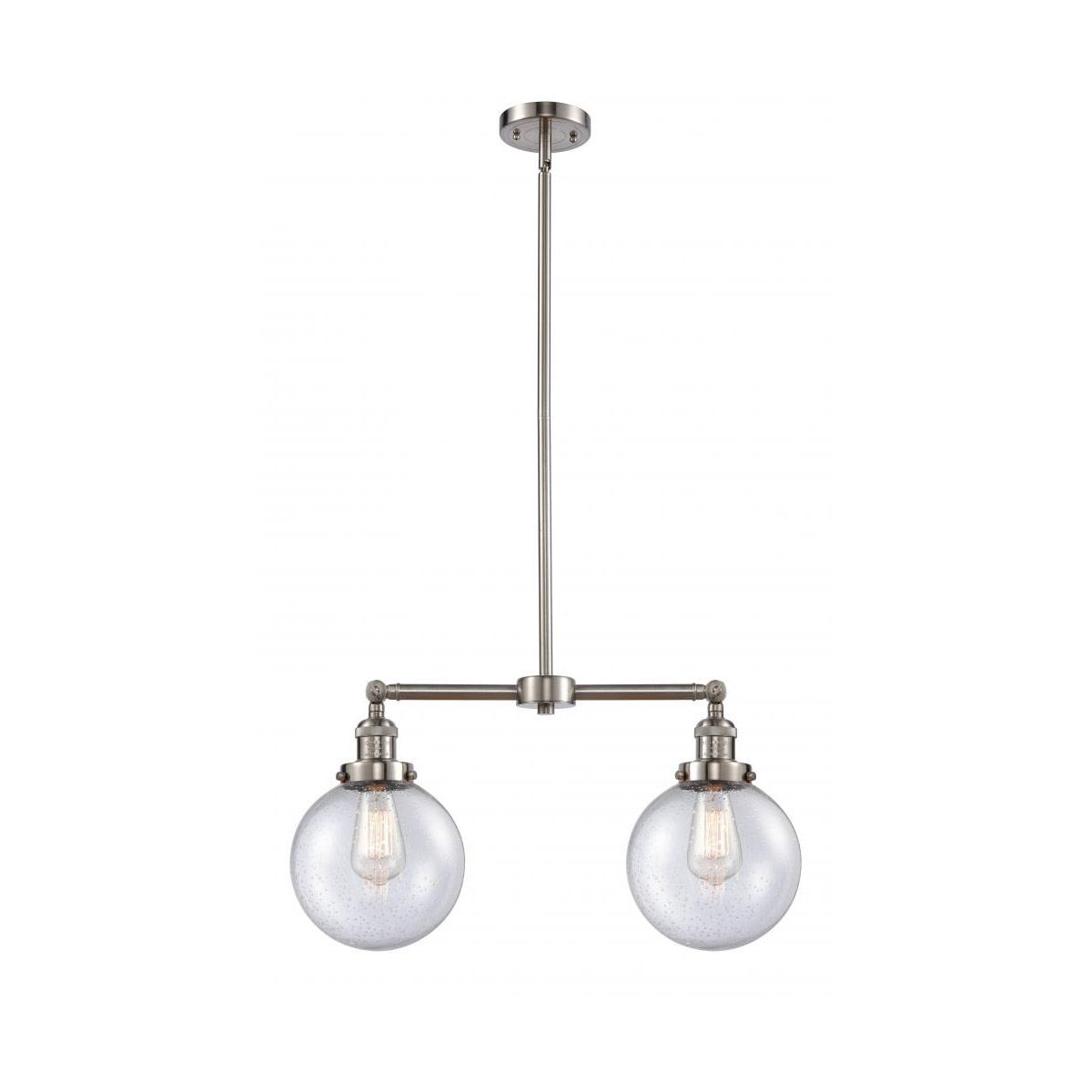 Franklin Restoration Large Beacon 2 Light 43 inch Brushed Satin Nickel Island Light Ceiling Light in Seedy Glass, Franklin Restoration