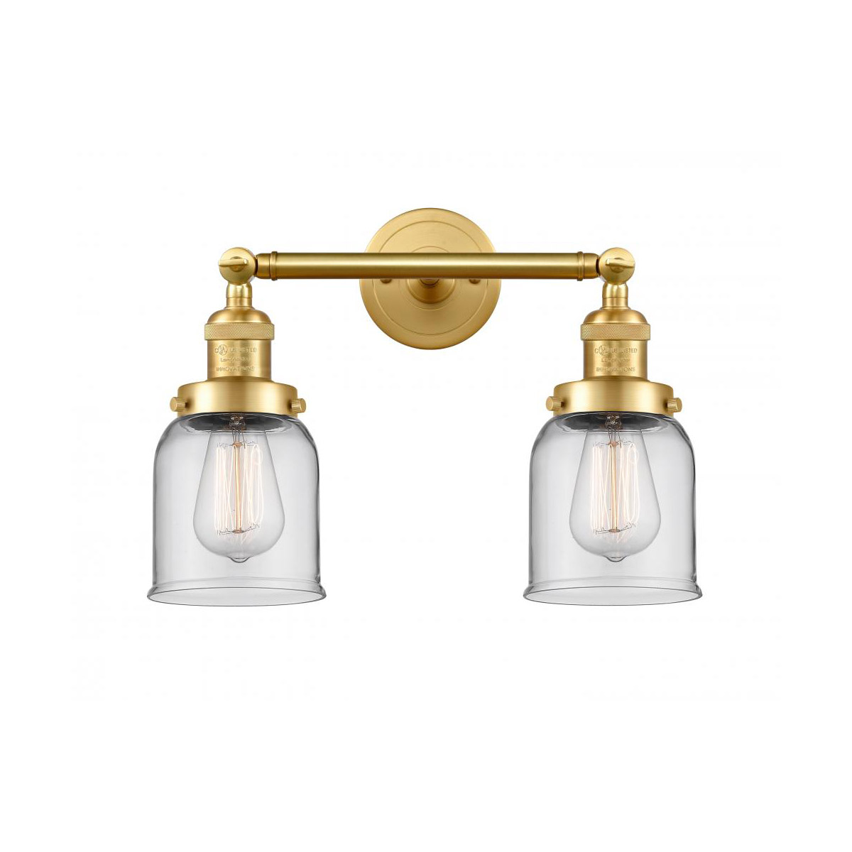Franklin Restoration Small Bell LED 16 inch Satin Gold Bath Vanity Light Wall Light in Clear Glass, Franklin Restoration