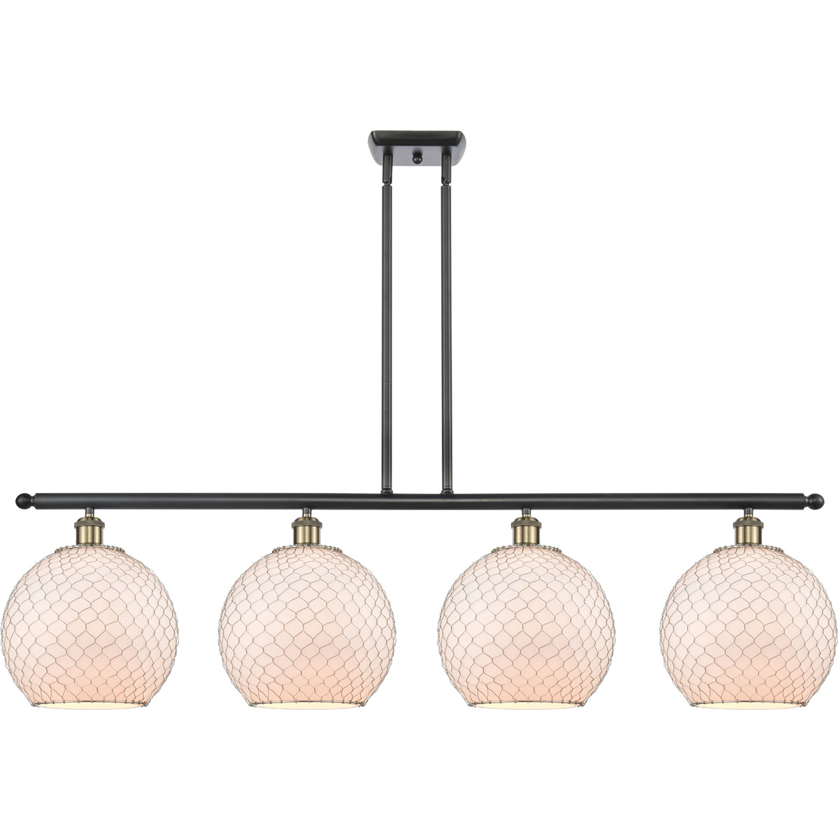 Ballston Large Farmhouse Chicken Wire 4 Light 48 inch Black Antique Brass Island Light Ceiling Light, Ballston