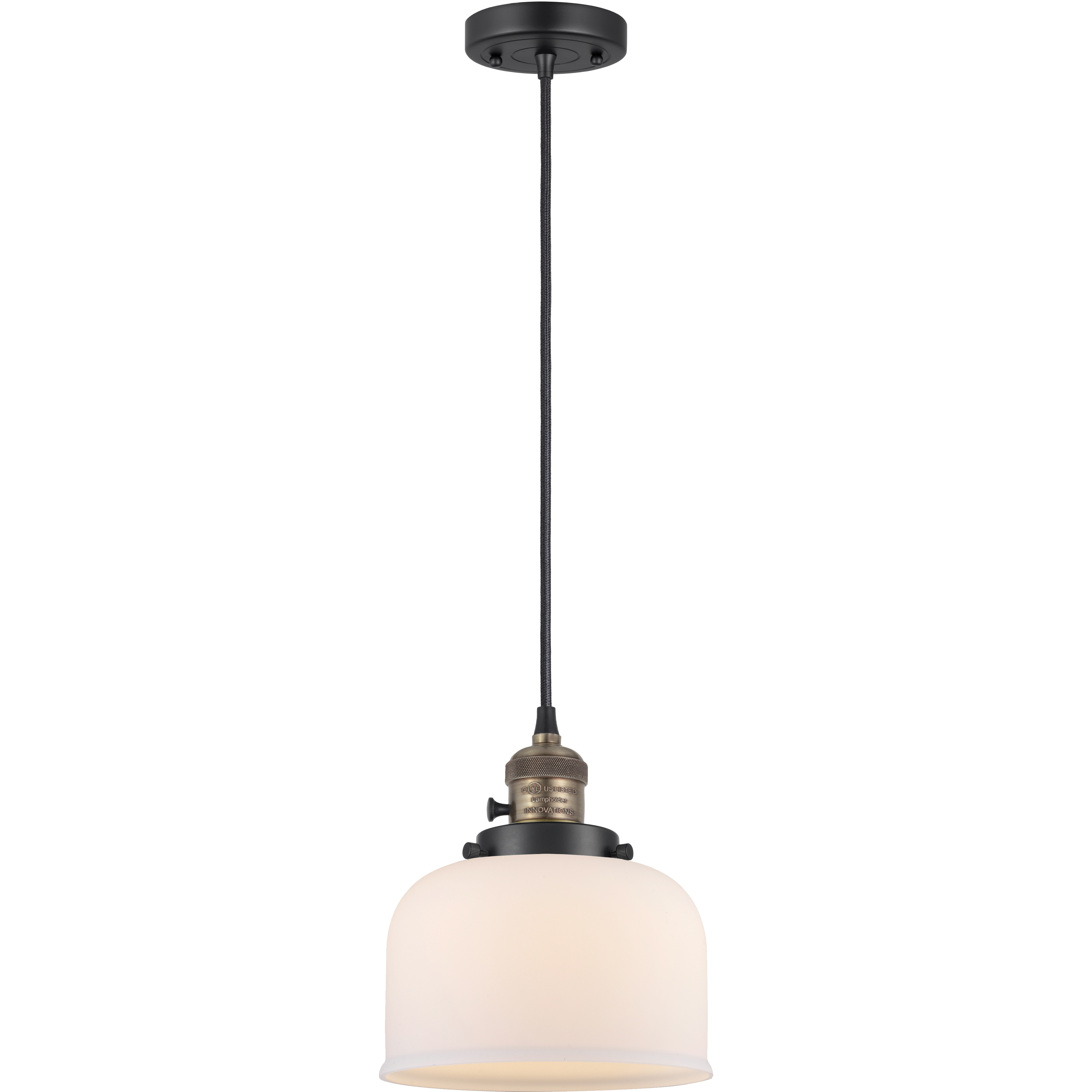 Franklin Restoration Bell LED 8 inch Black Antique Brass Mini Pendant Ceiling Light in Matte White