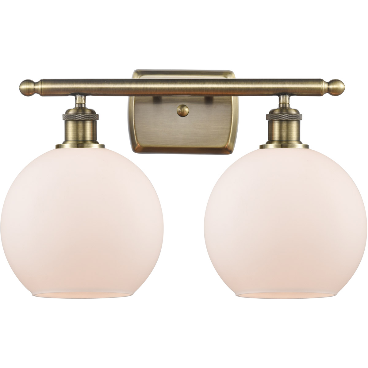Ballston Athens 2 Light 16 inch Antique Brass Bath Vanity Light Wall Light in Incandescent, Matte White Glass, Ballston 