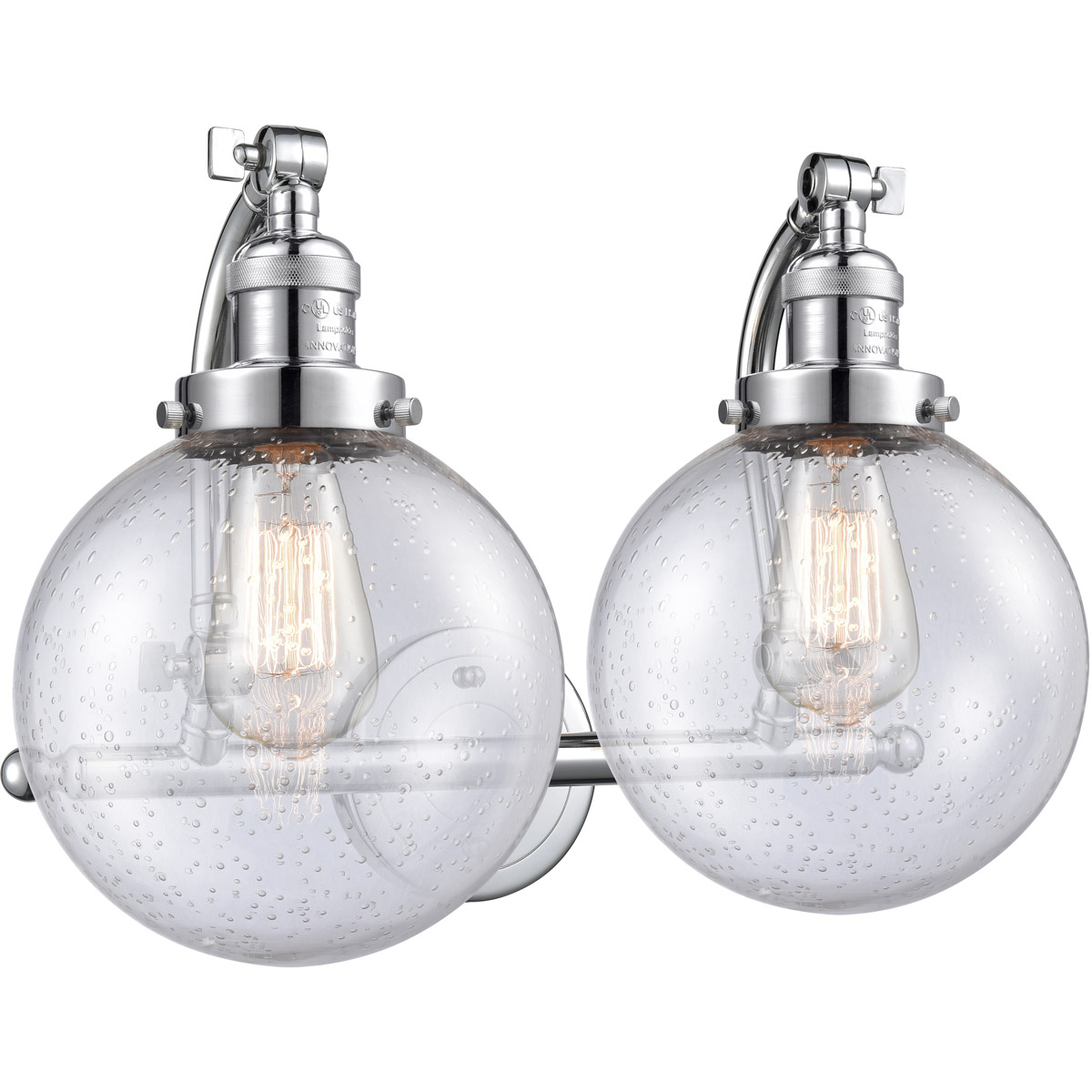 Franklin Restoration Large Beacon LED 18 inch Polished Chrome Bath Vanity Light Wall Light in Seedy Glass, Franklin Restoration