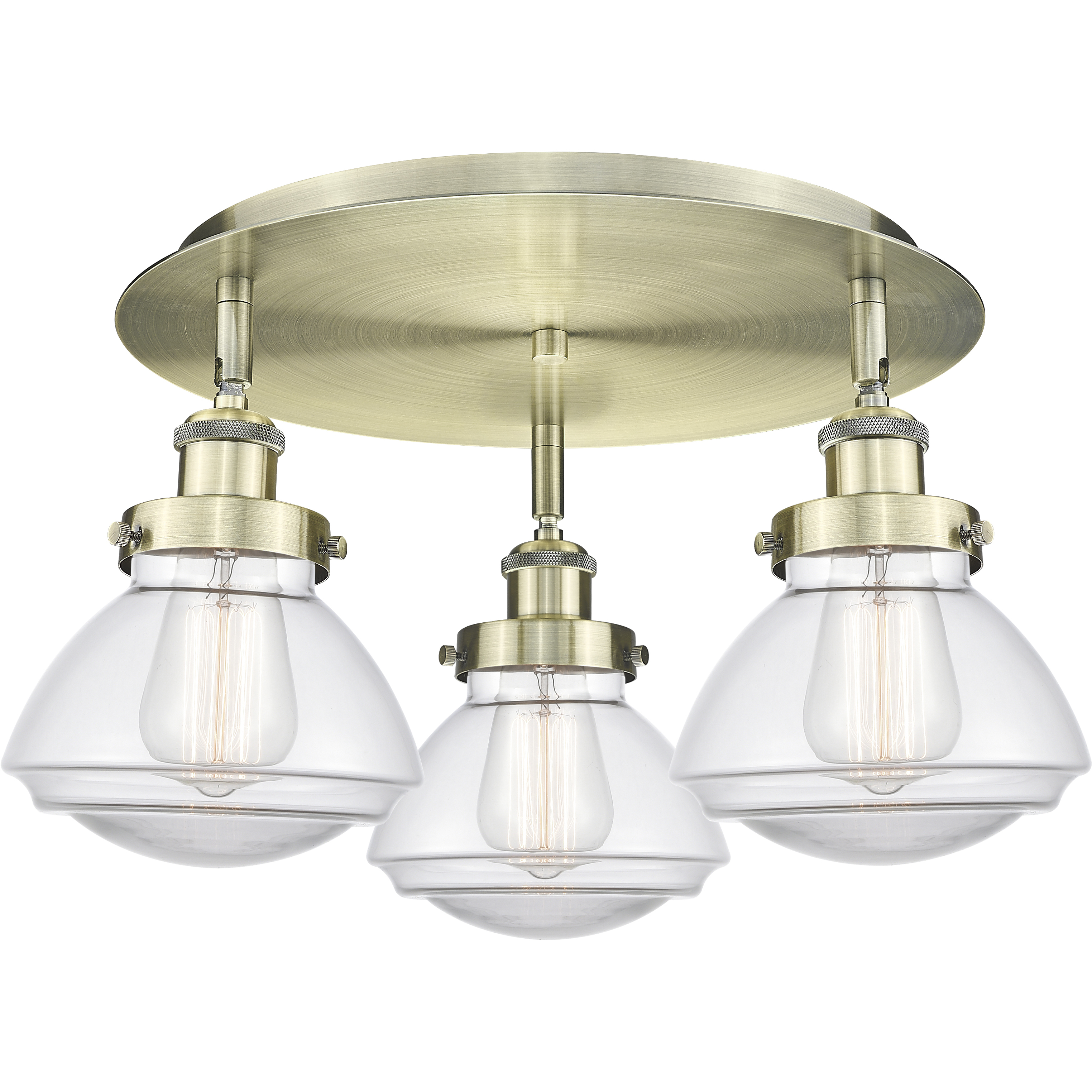 Olean 3 Light 18.25 inch Antique Brass Flush Mount Ceiling Light in Clear