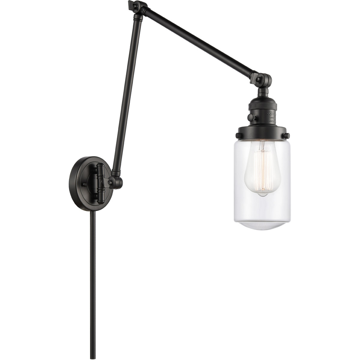 Dover 30 inch 3.50 watt Matte Black Swing Arm Wall Light, Franklin Restoration