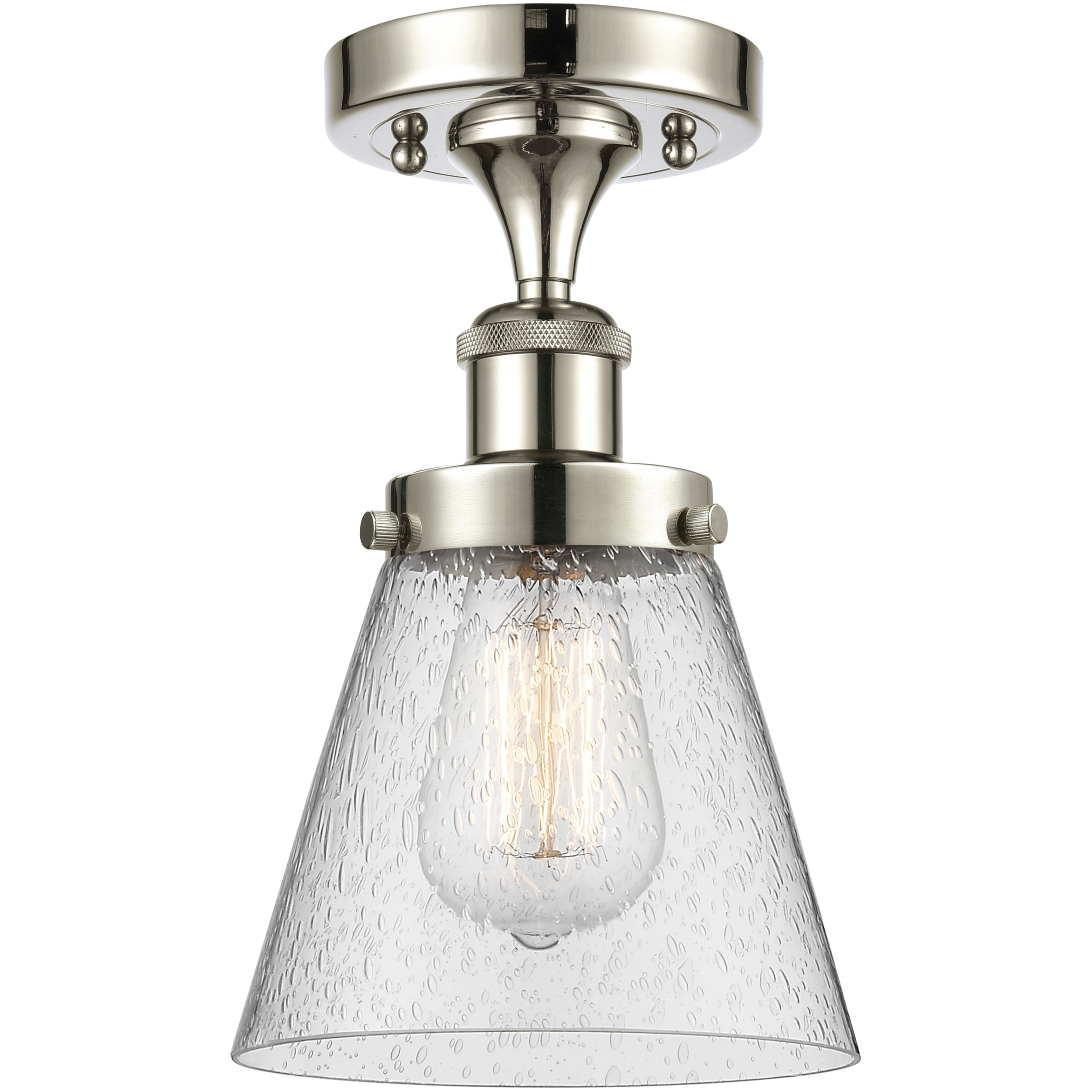 Cone 1 Light 6.25 inch Polished Nickel Semi-Flush Mount Ceiling Light in Seedy Glass