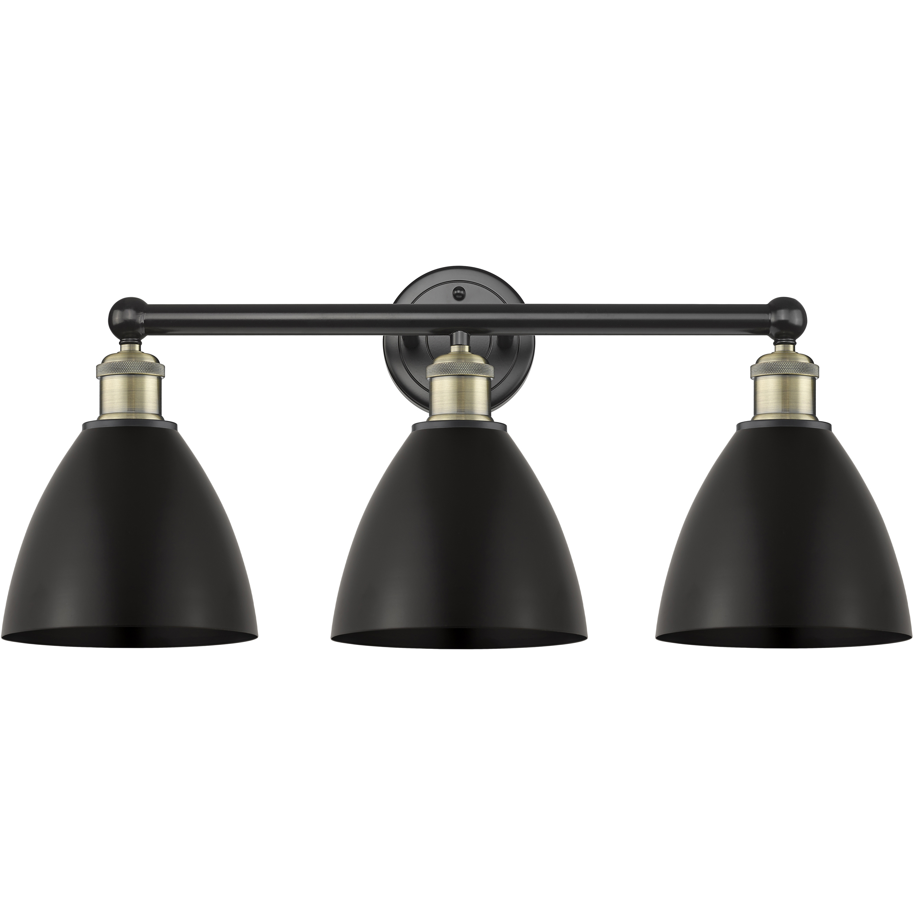 Metal Bristol 3 Light 25.5 inch Black Antique Brass Bath Vanity Light Wall Light in Matte Black, Dome