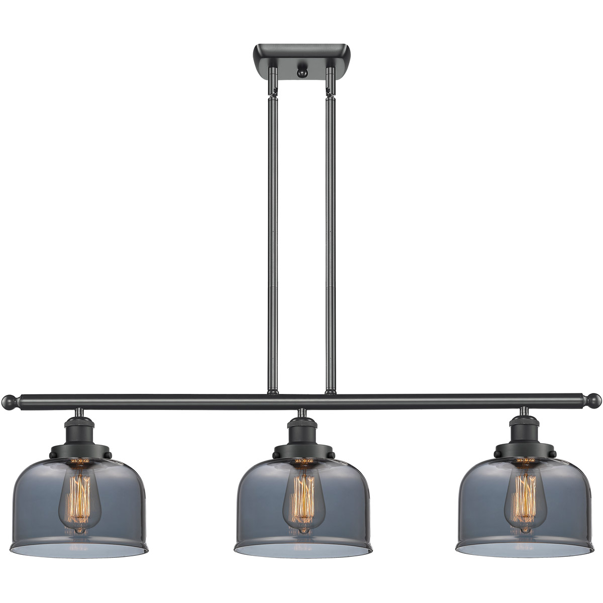 Ballston Large Bell 3 Light 36 inch Matte Black Island Light Ceiling Light in Light Smoke Glass, Ballston