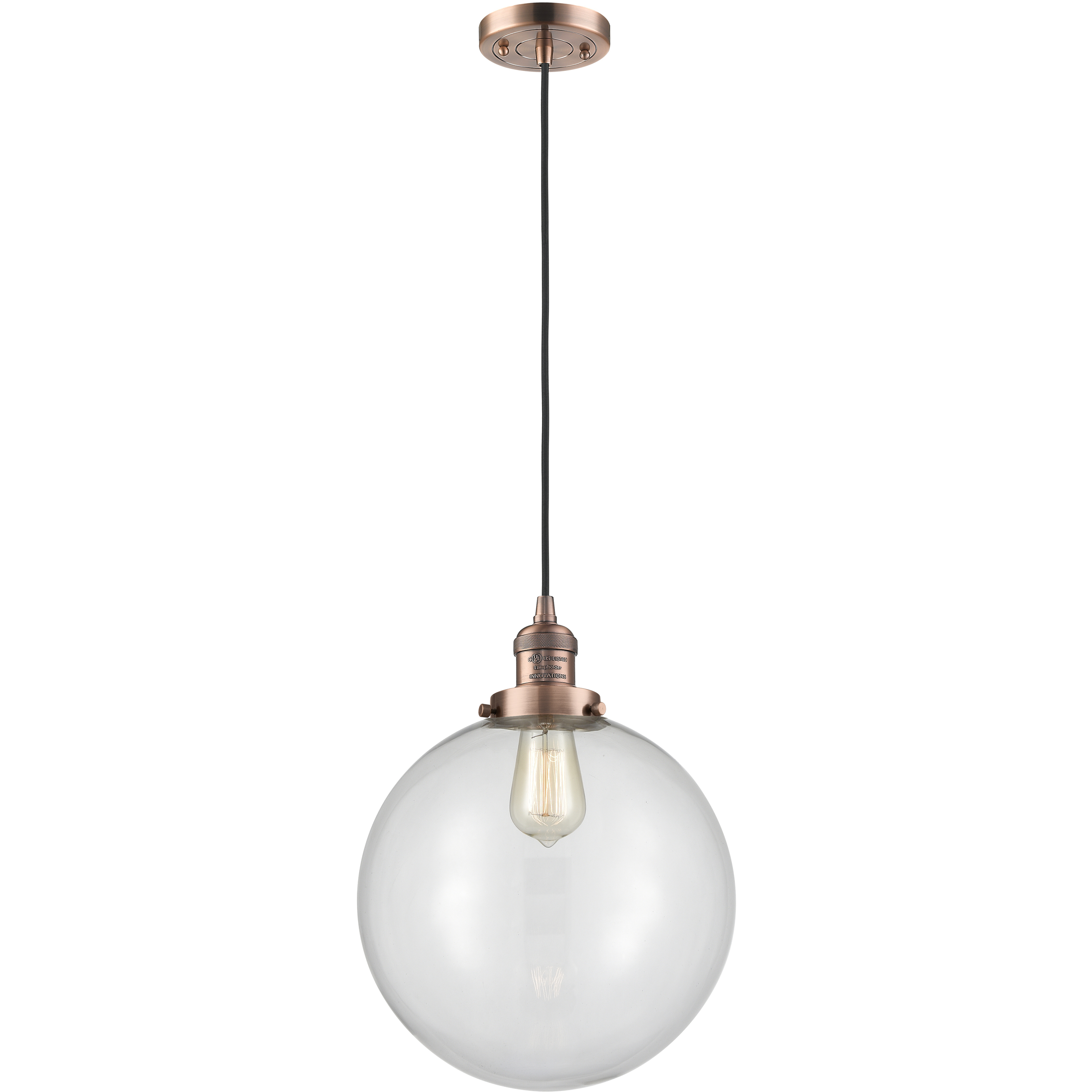 Franklin Restoration Beacon LED 12 inch Antique Copper Mini Pendant Ceiling Light in Clear, Franklin Restoration