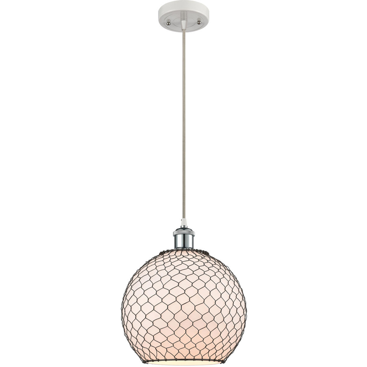 Ballston Large Farmhouse Chicken Wire 1 Light 10 inch White and Polished Chrome Mini Pendant Ceiling Light, Ballston