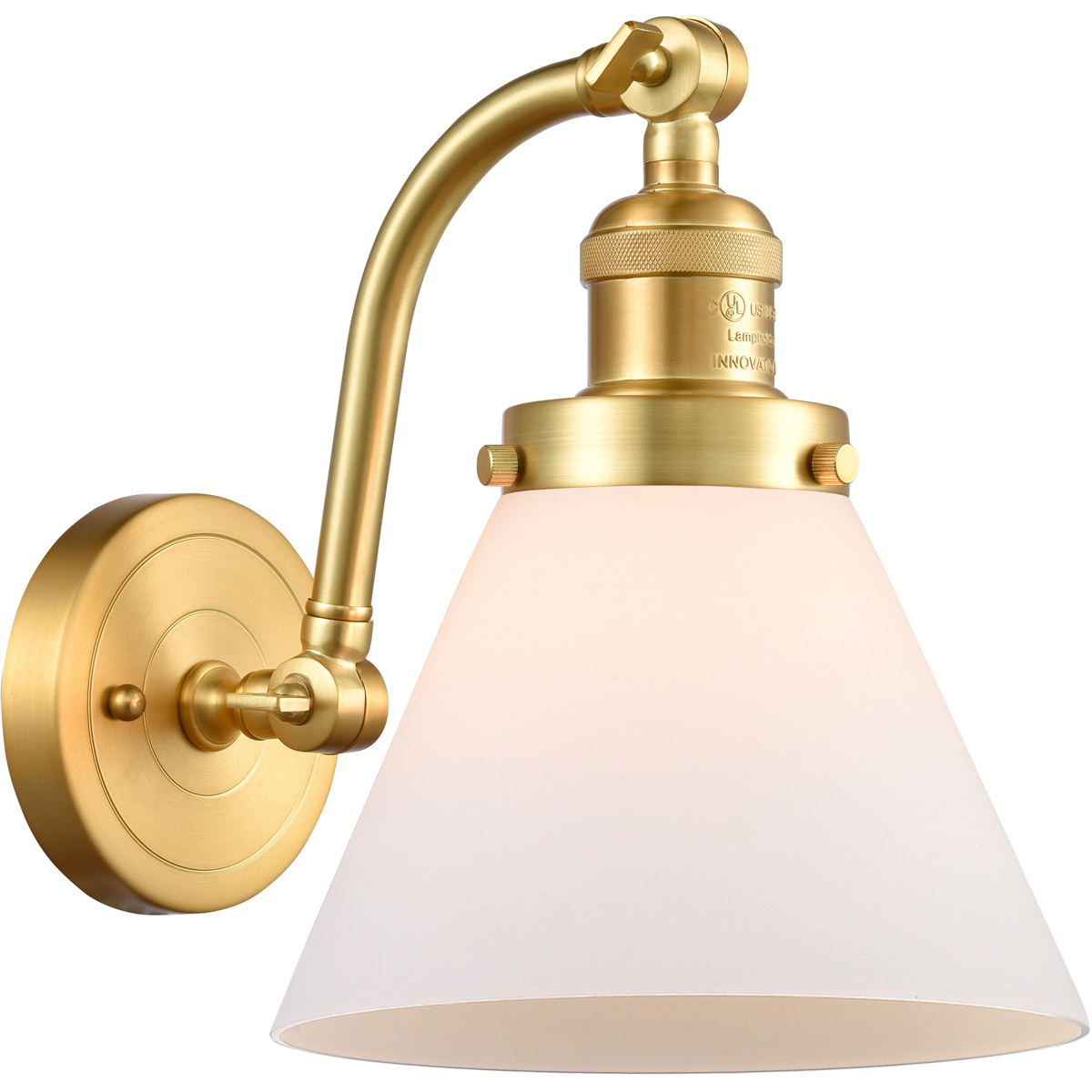 Franklin Restoration Large Cone 1 Light 8 inch Satin Gold Sconce Wall Light in Matte White Glass, Franklin Restoration