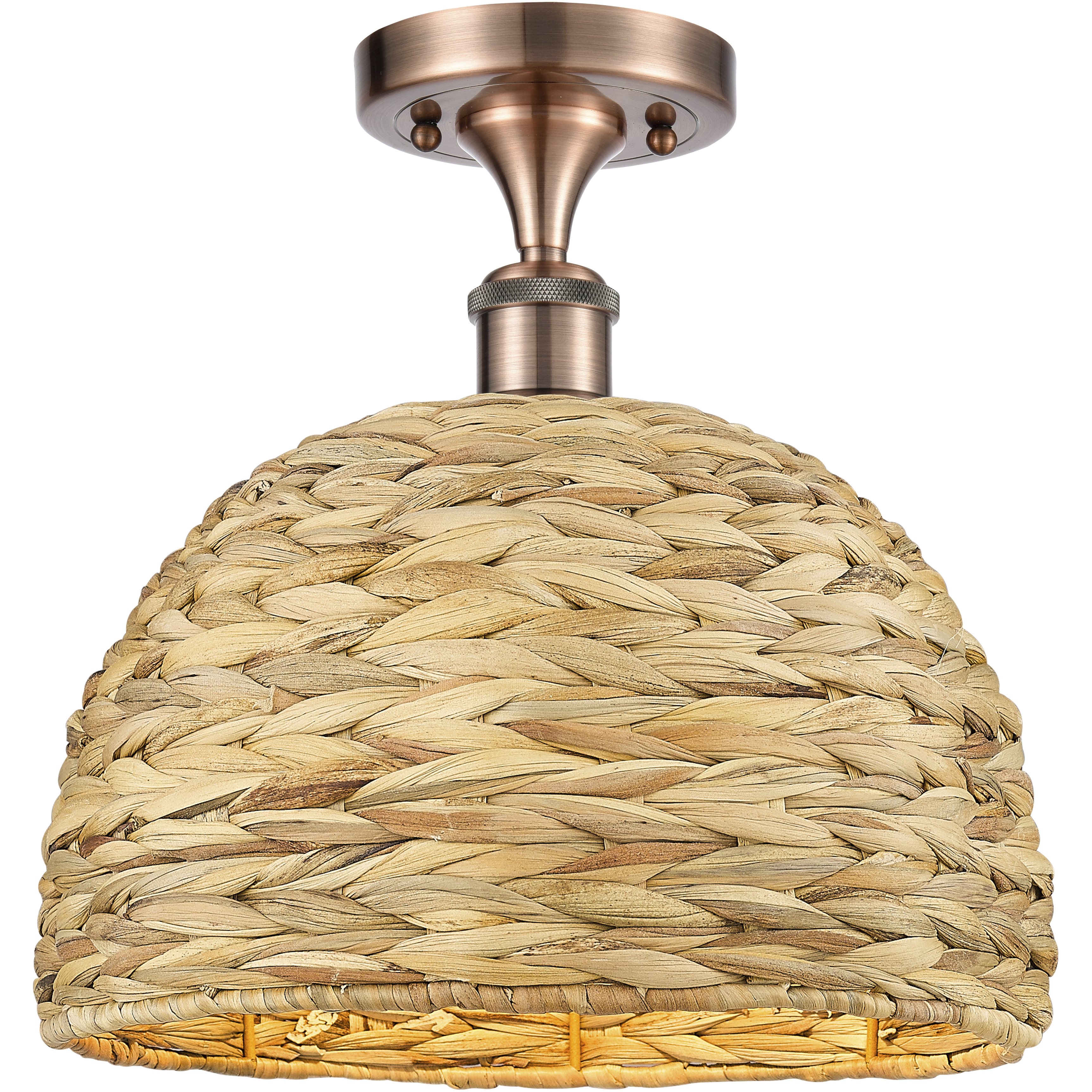 Edison Woven Rattan 1 Light 12 inch Antique Copper Semi-Flush Mount Ceiling Light