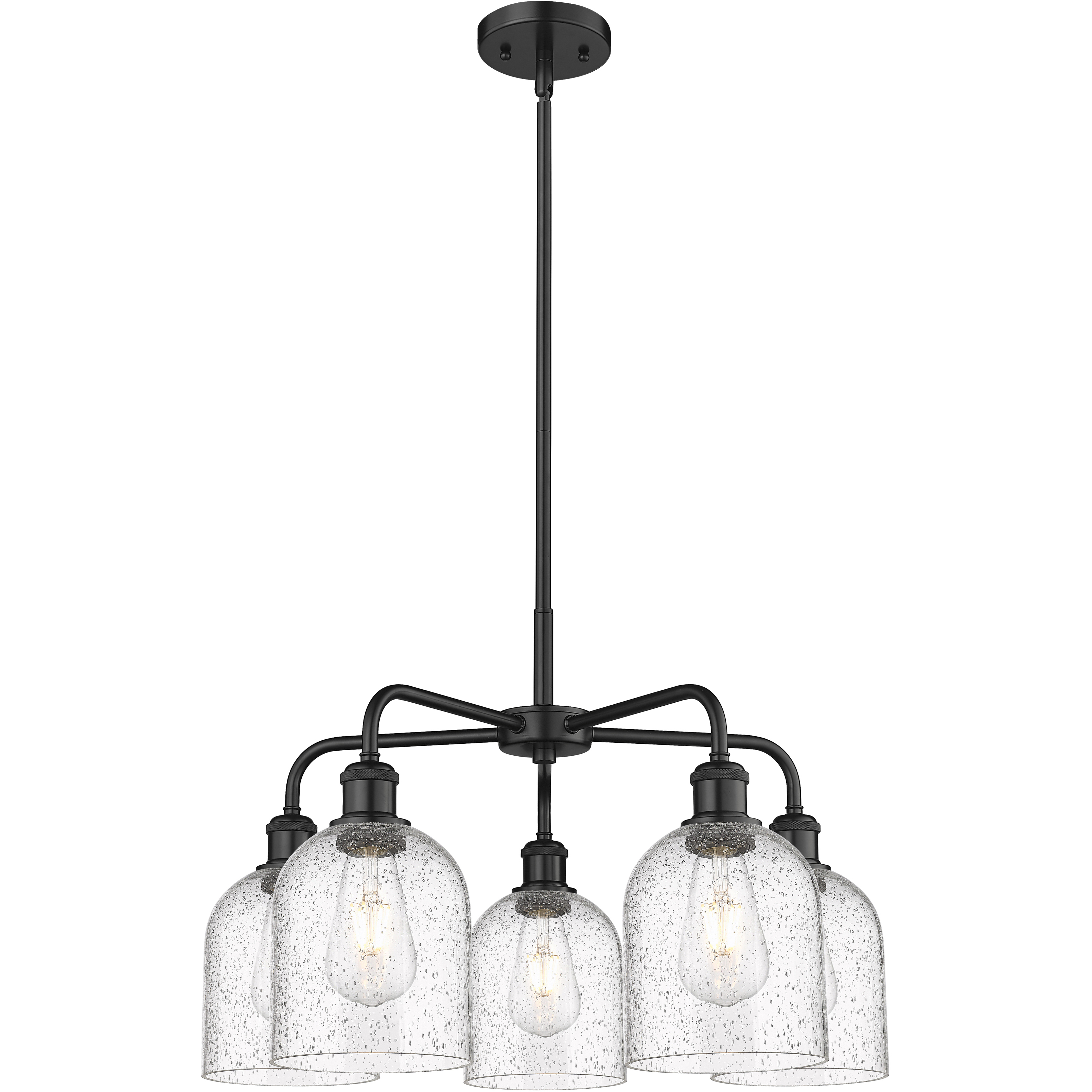 Ballston Bella 5 Light 23.5 inch Matte Black Stem Hung Chandelier Ceiling Light in Seedy Glass